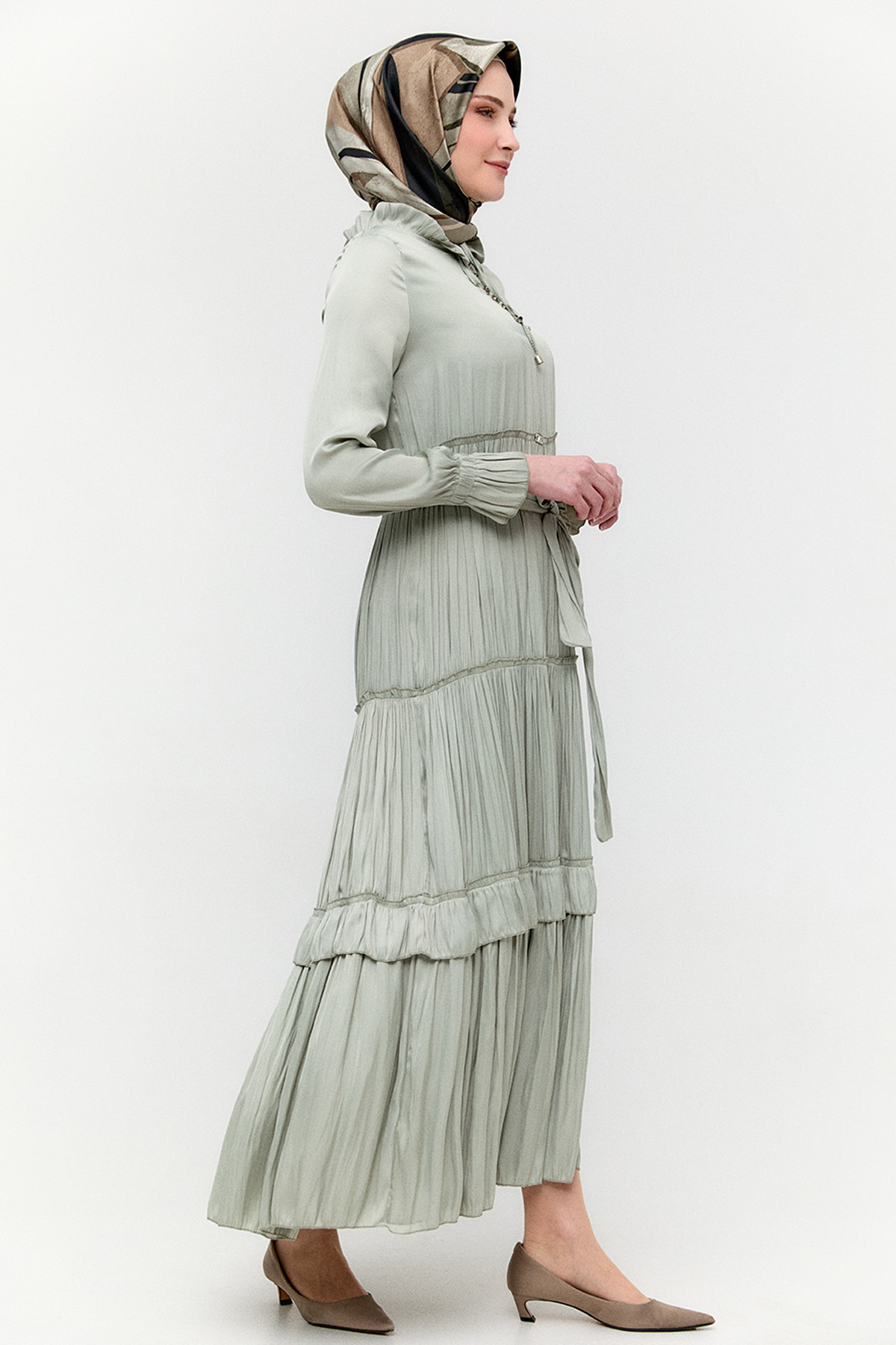 Büzgülü Saten Elbise, Tesettür Giyim