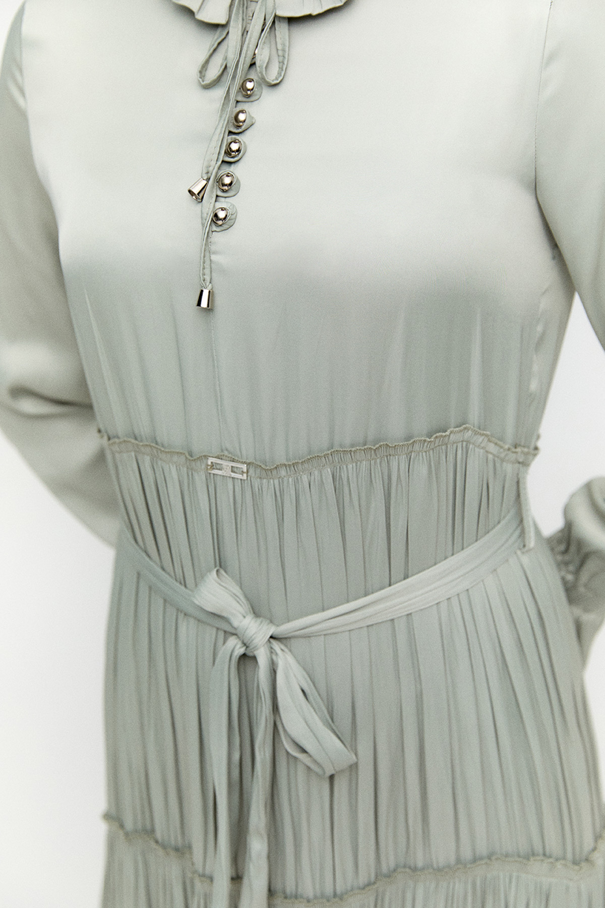 Büzgülü Saten Elbise, Tesettür Giyim