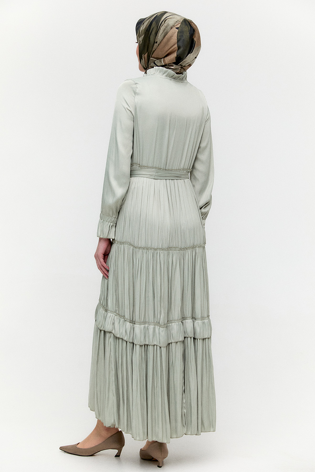 Büzgülü Saten Elbise, Tesettür Giyim