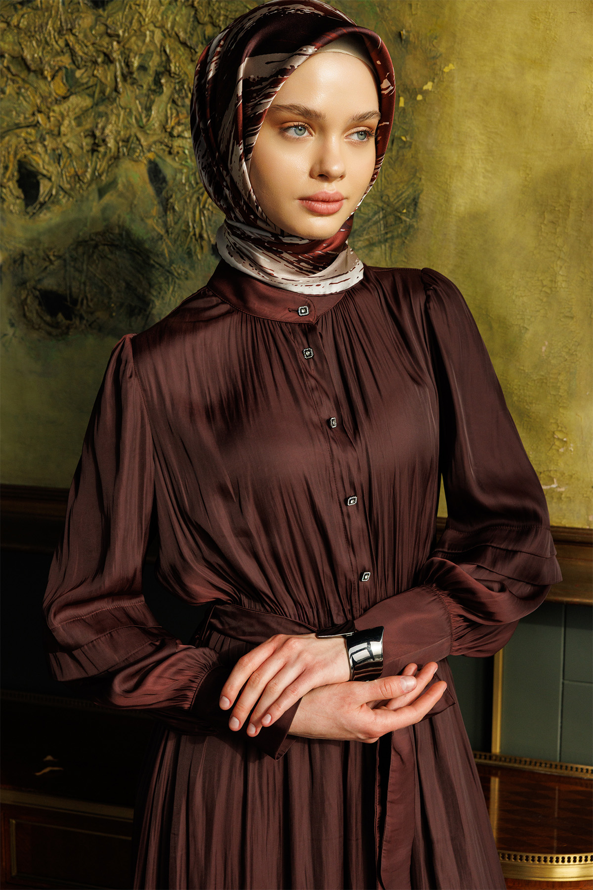 Büzgülü Saten Elbise, Tesettür Giyim