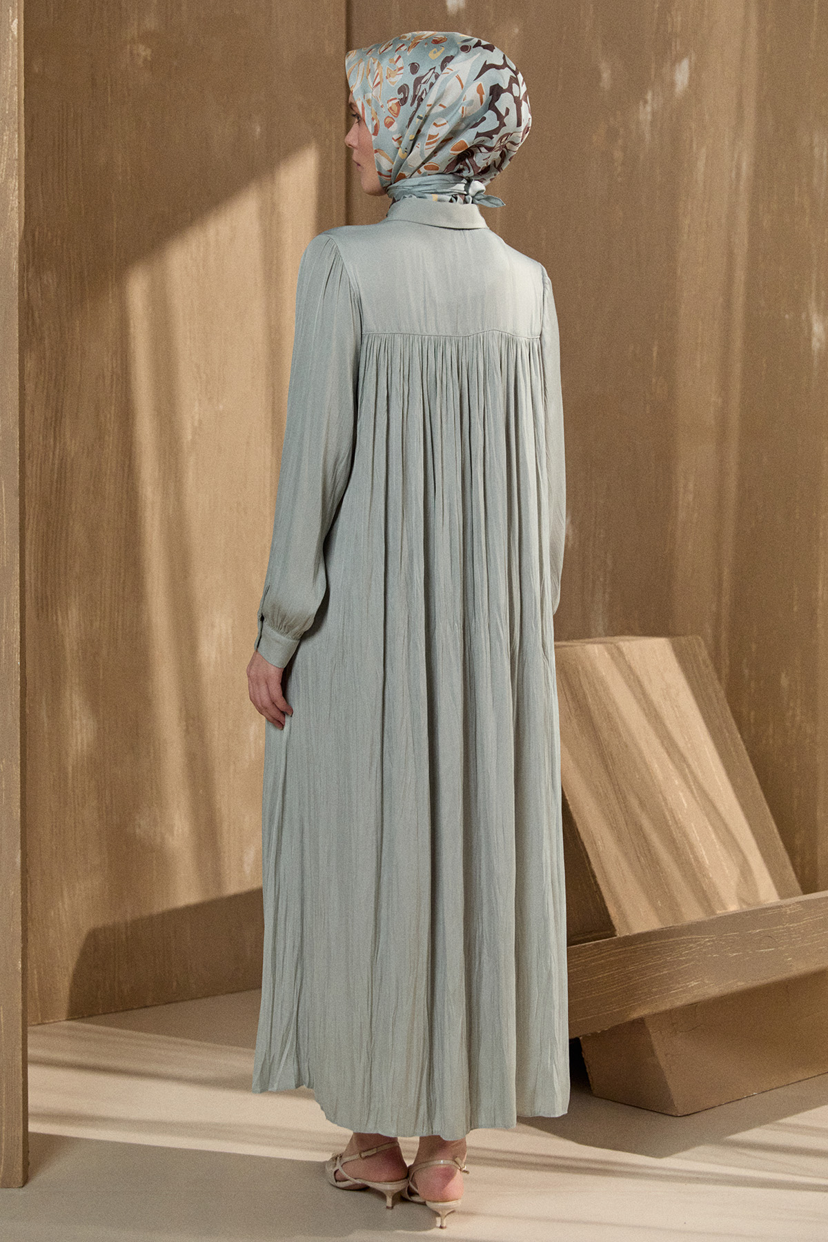 Kırışık Efektli Kuşaklı Elbise, Tesettür Giyim