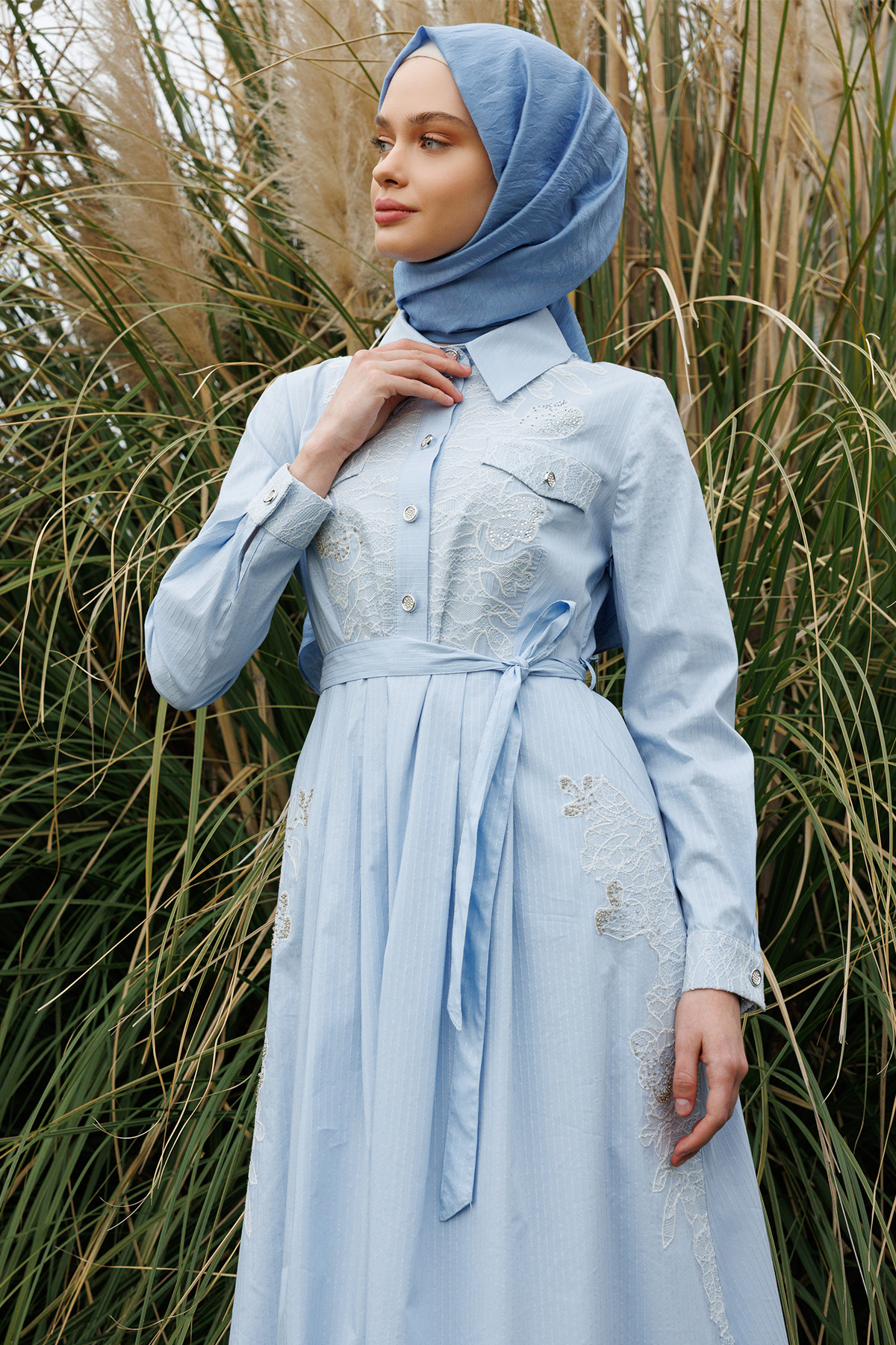 Dantel Motifli Pamuklu Elbise, Tesettür Giyim