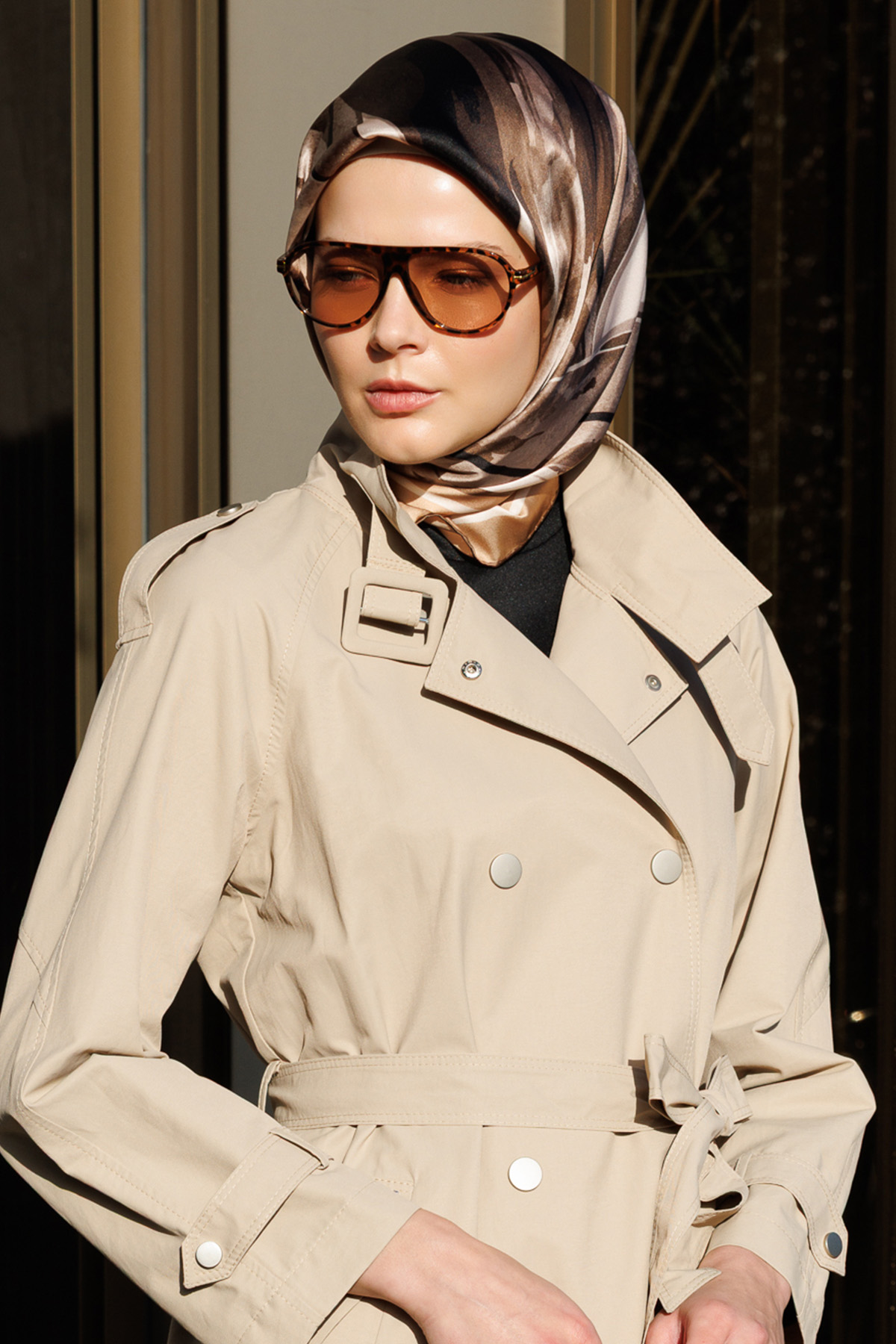 Yaprak Desenli Sura İpek Eşarp, Tesettür Giyim