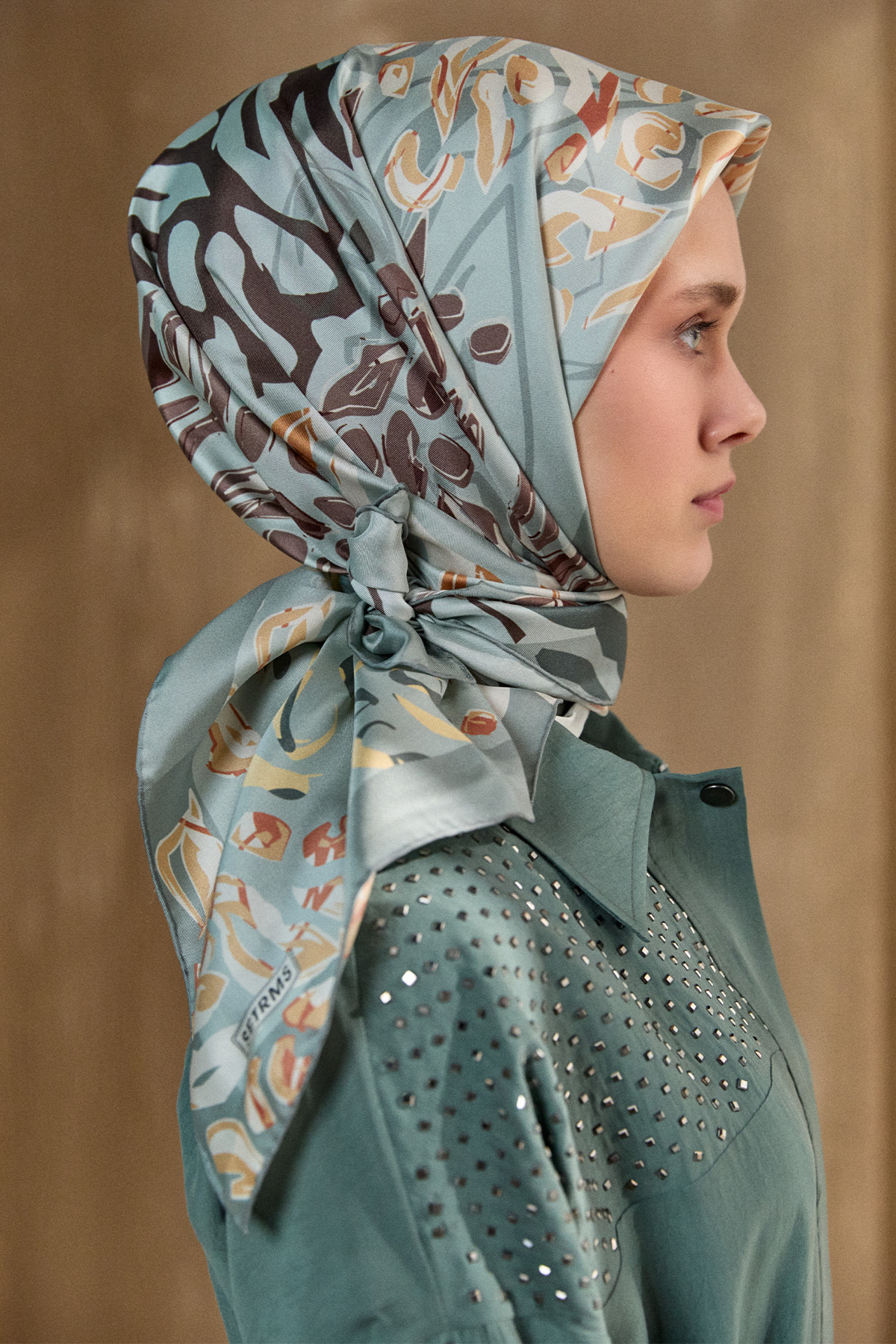 Leopar Desenli Twill İpek Eşarp, Tesettür Giyim