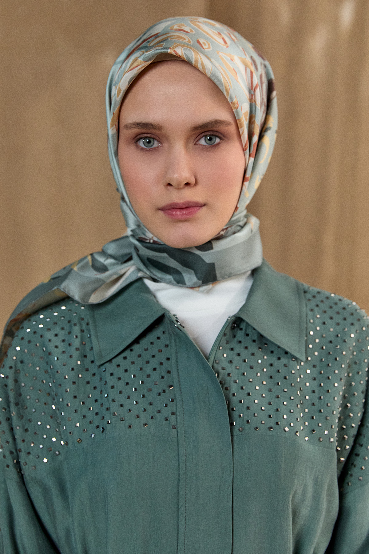 Leopar Desenli Twill İpek Eşarp, Tesettür Giyim