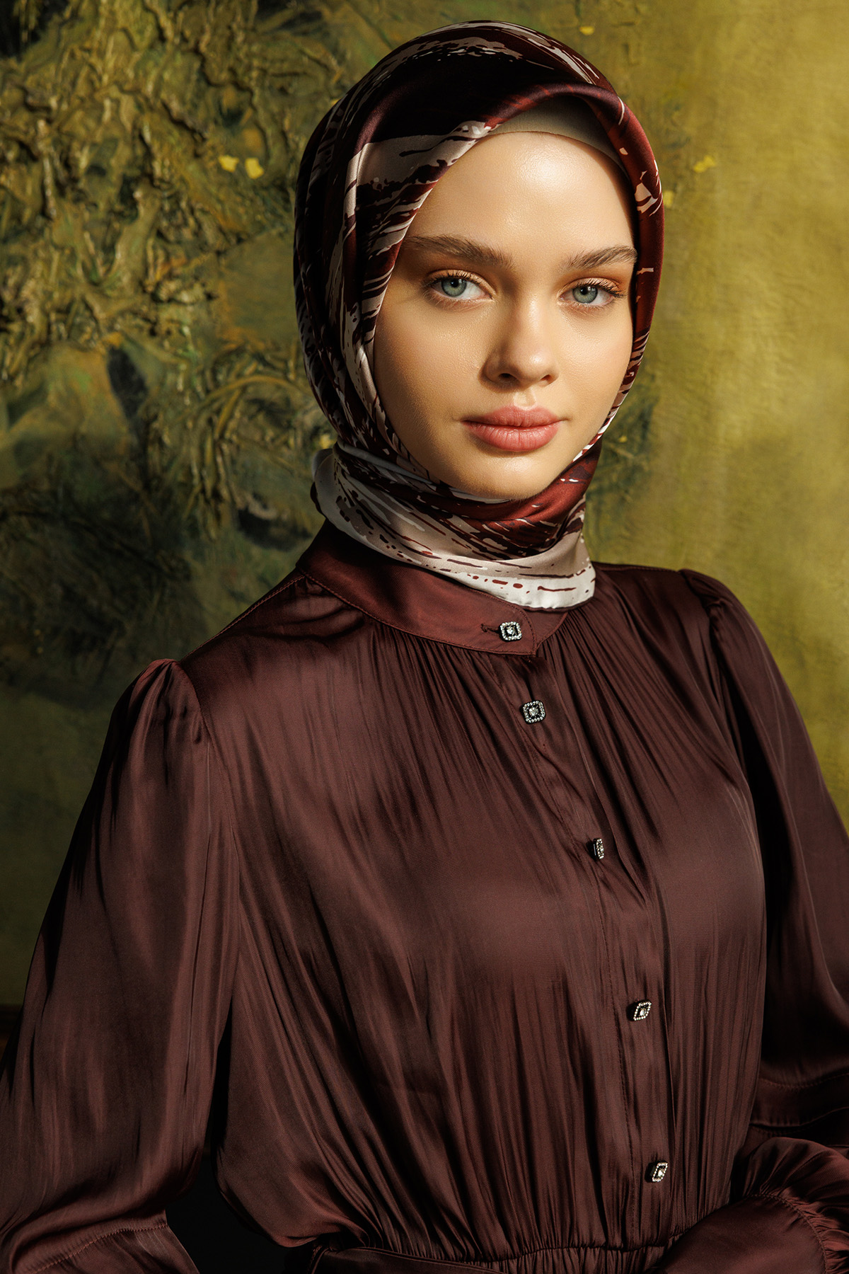 Püskürtme Desenli Sura İpek Eşarp, Tesettür Giyim