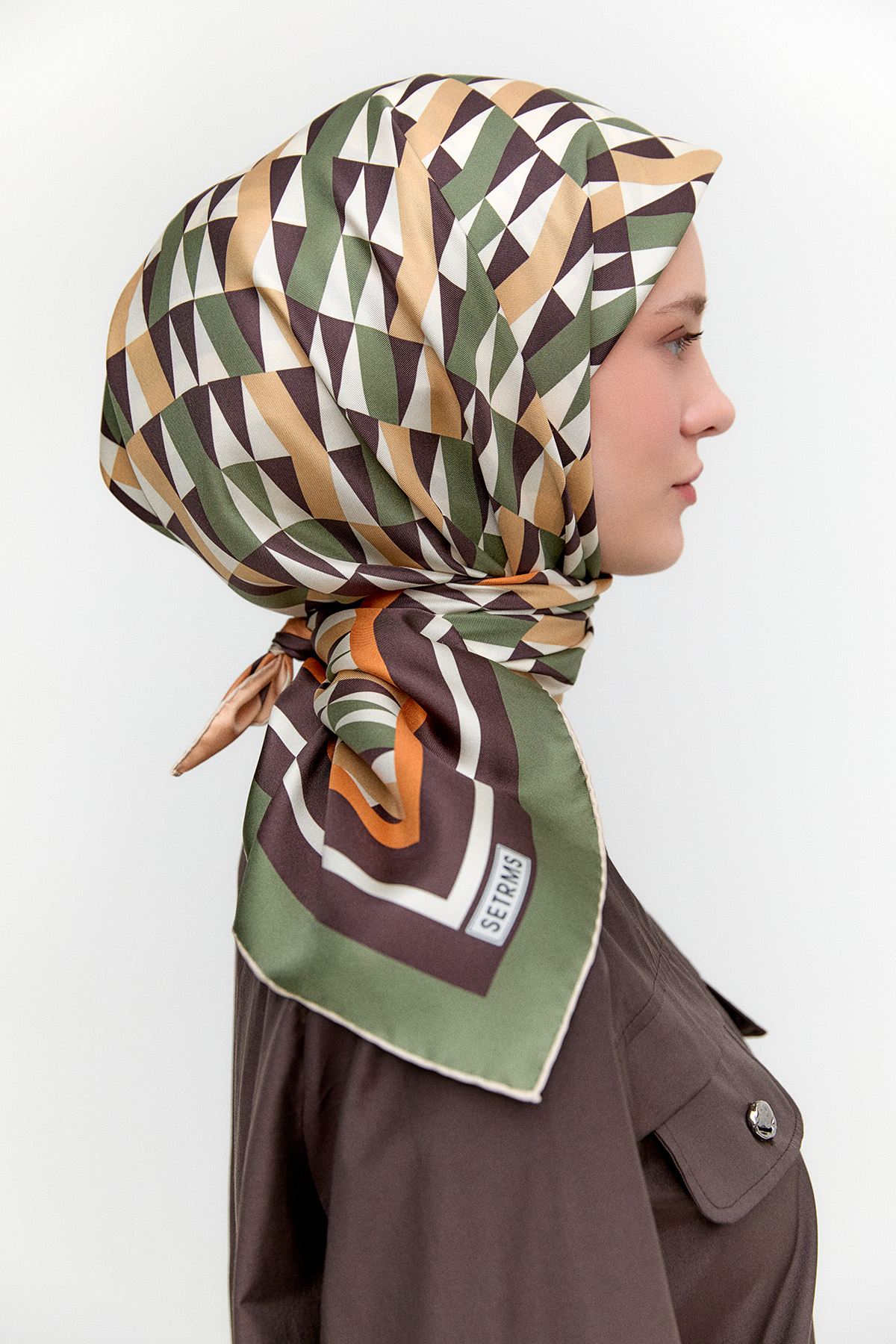 Geometrik Desenli Twill İpek Eşarp, Tesettür Giyim
