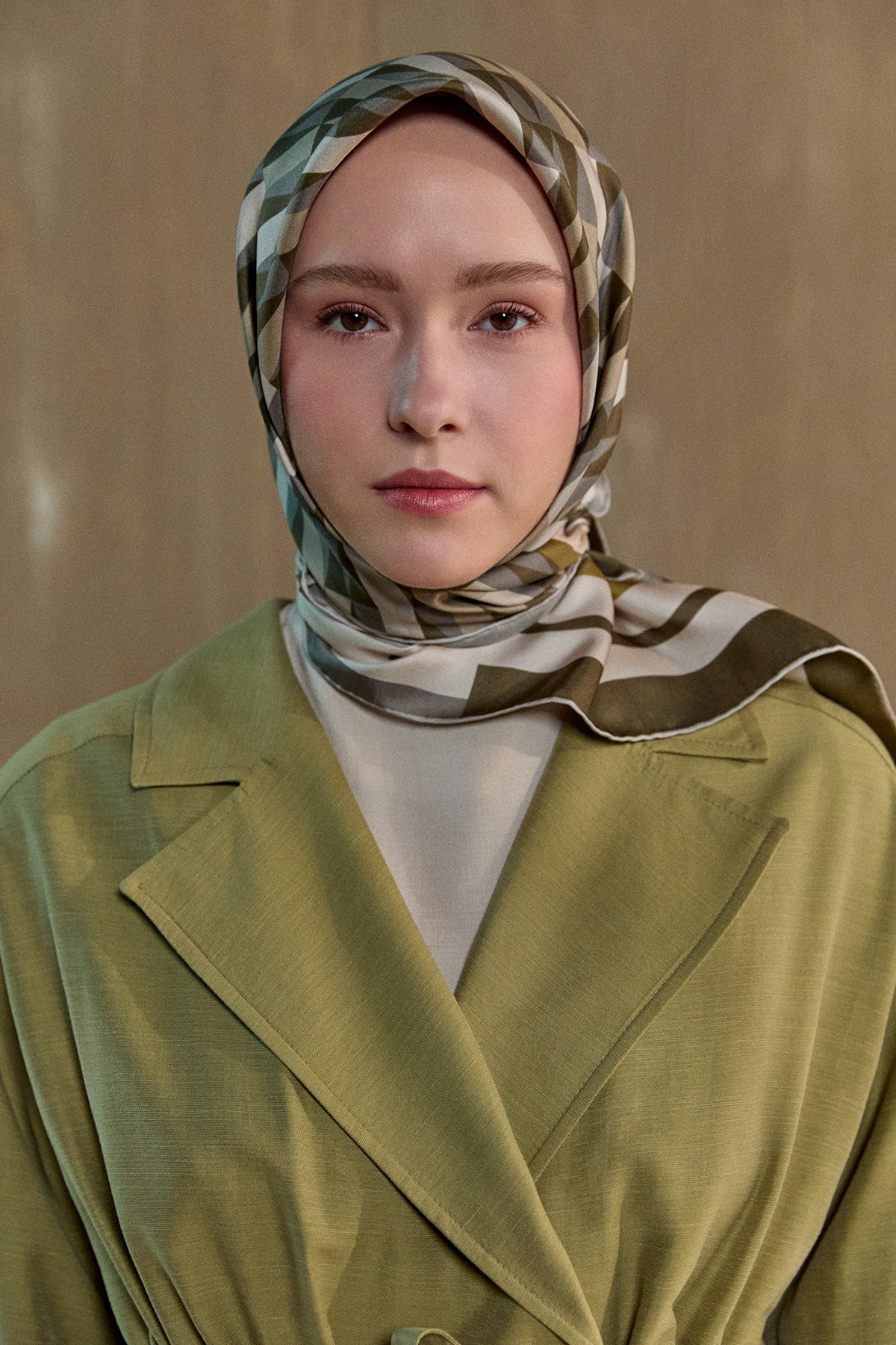 Geometrik Desenli Twill İpek Eşarp, Tesettür Giyim