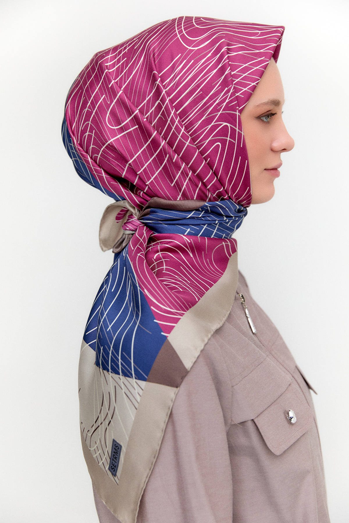 Çizgi Desenli Twill İpek Eşarp, Tesettür Giyim