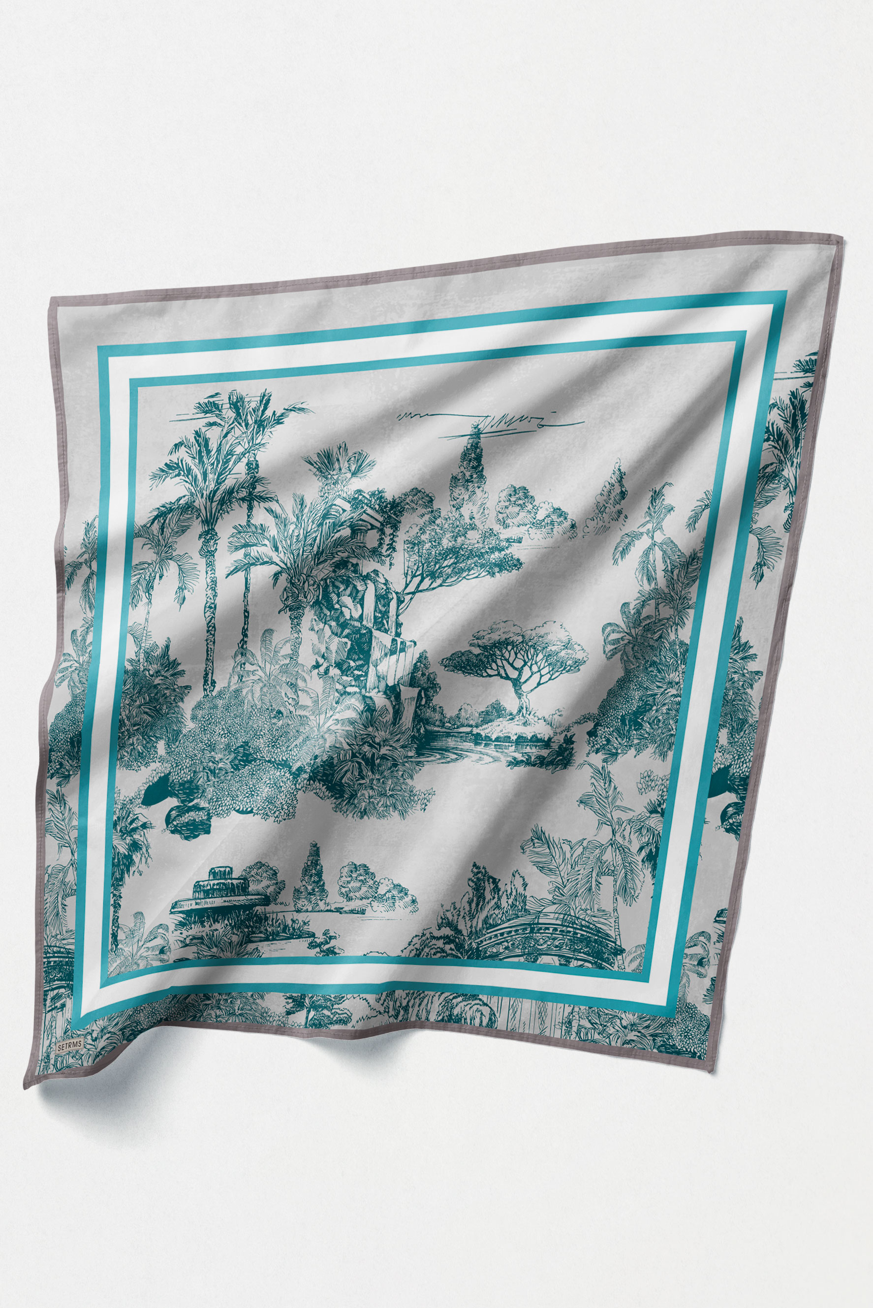 Doğa Desenli Twill İpek Eşarp, Tesettür Giyim