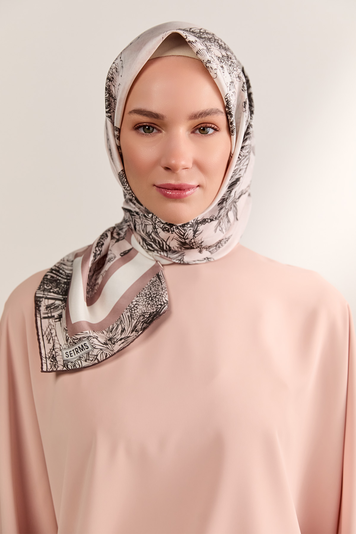 Doğa Desenli Twill İpek Eşarp, Tesettür Giyim