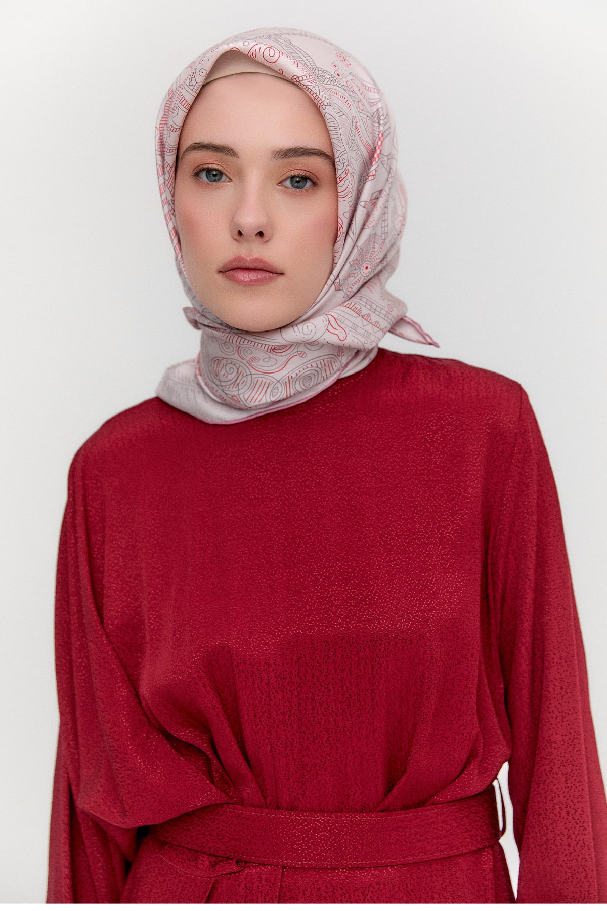 Çizim Desenli Twill İpek Eşarp, Tesettür Giyim