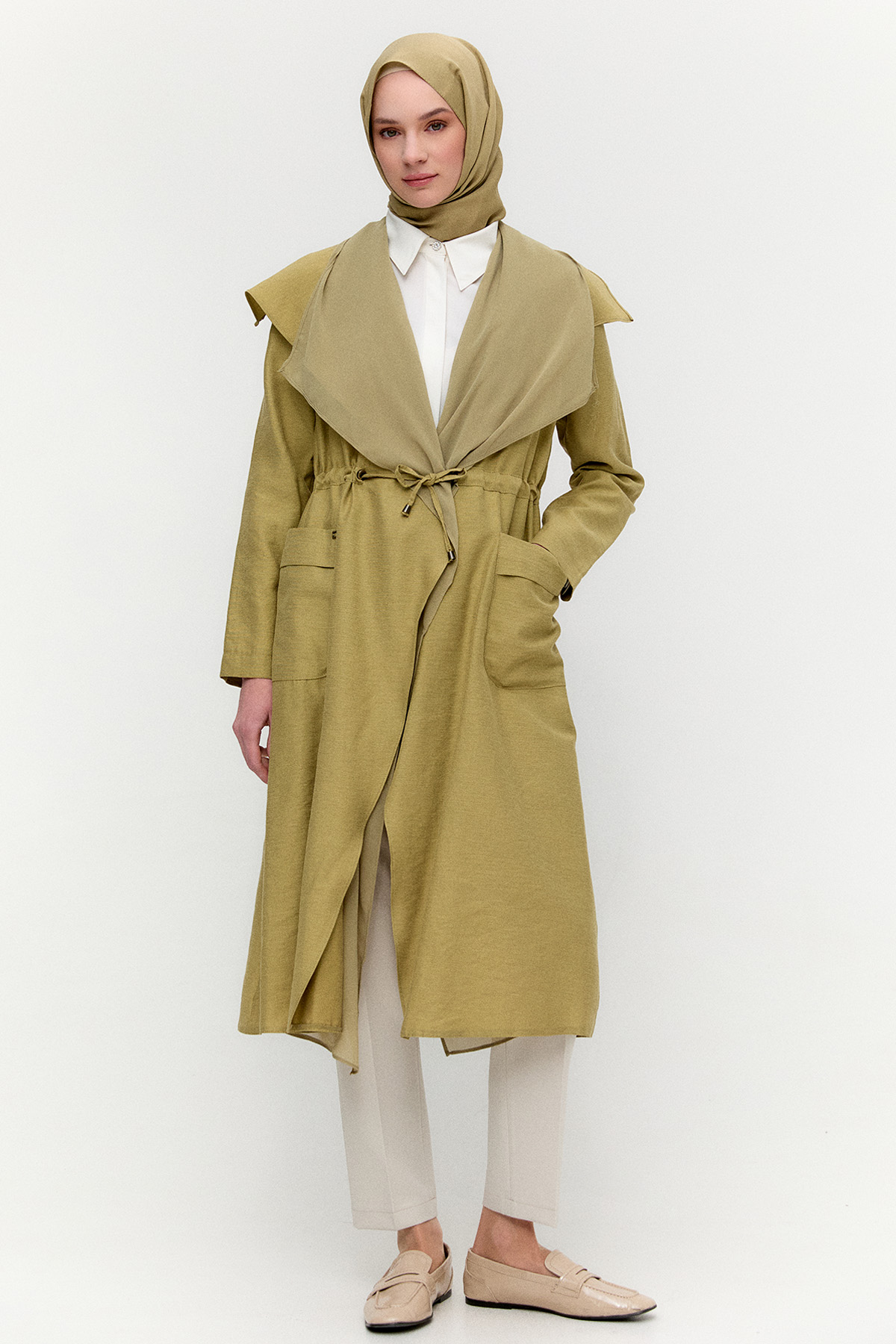 Şifon Parçalı Keten Görünümlü Kap, Tesettür Giyim