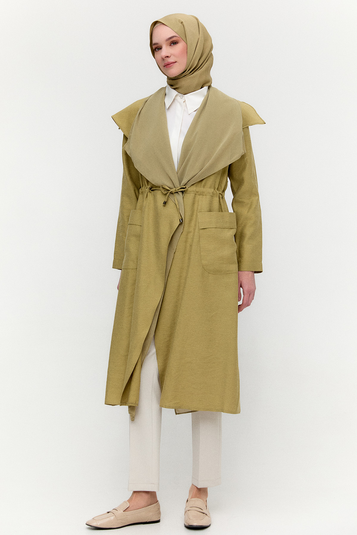 Şifon Parçalı Keten Görünümlü Kap, Tesettür Giyim