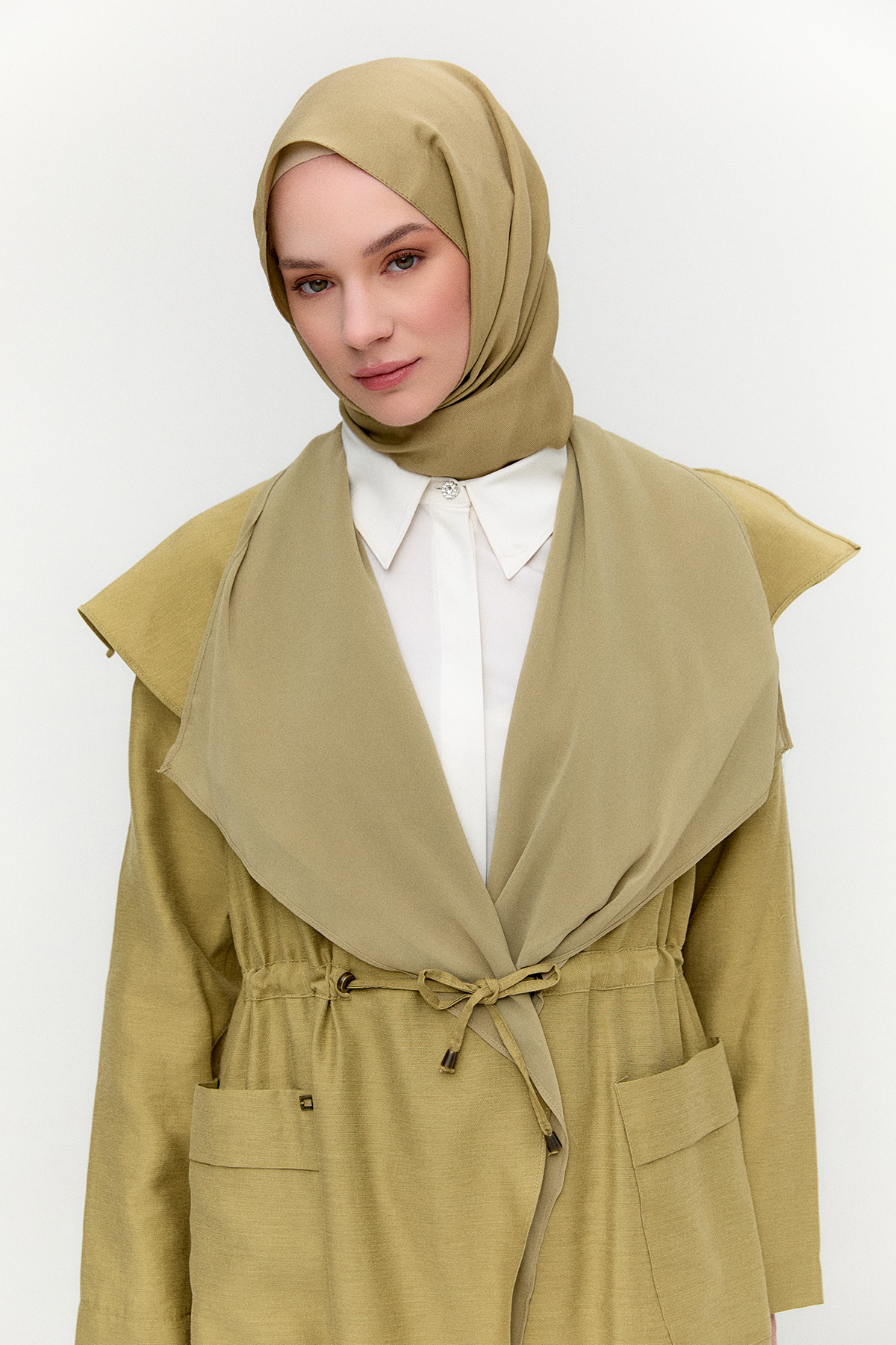 Şifon Parçalı Keten Görünümlü Kap, Tesettür Giyim