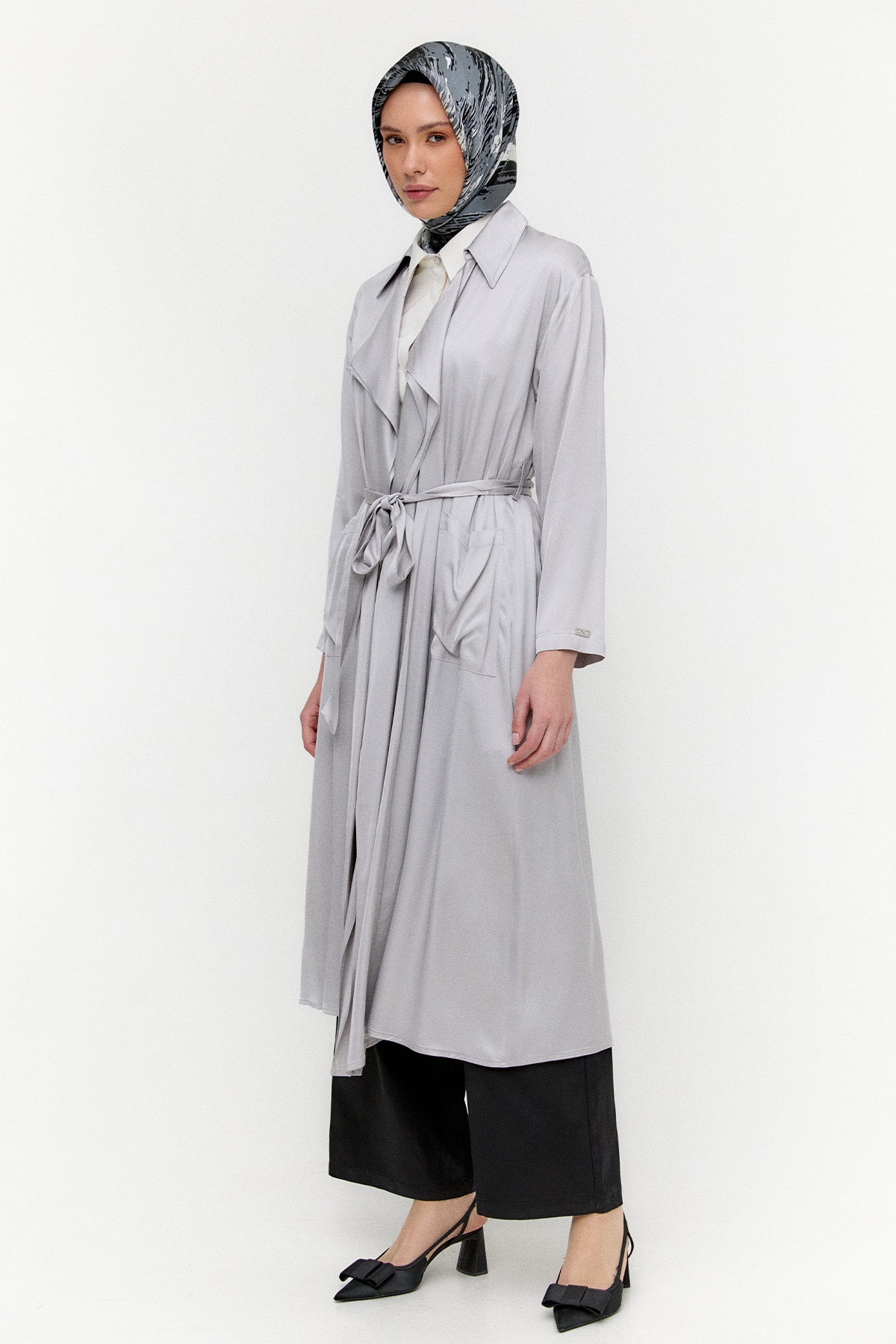 Kuşaklı Saten Kap, Tesettür Giyim