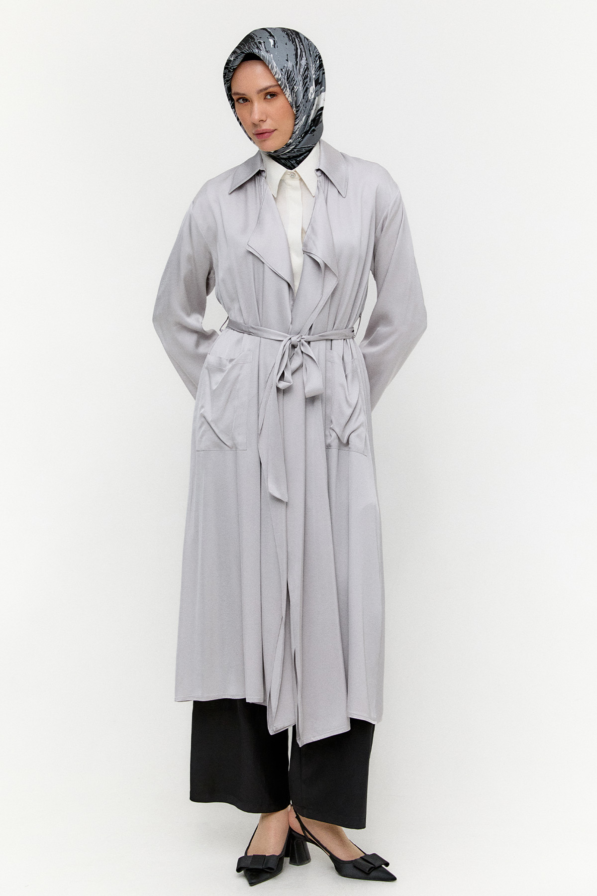 Kuşaklı Saten Kap, Tesettür Giyim