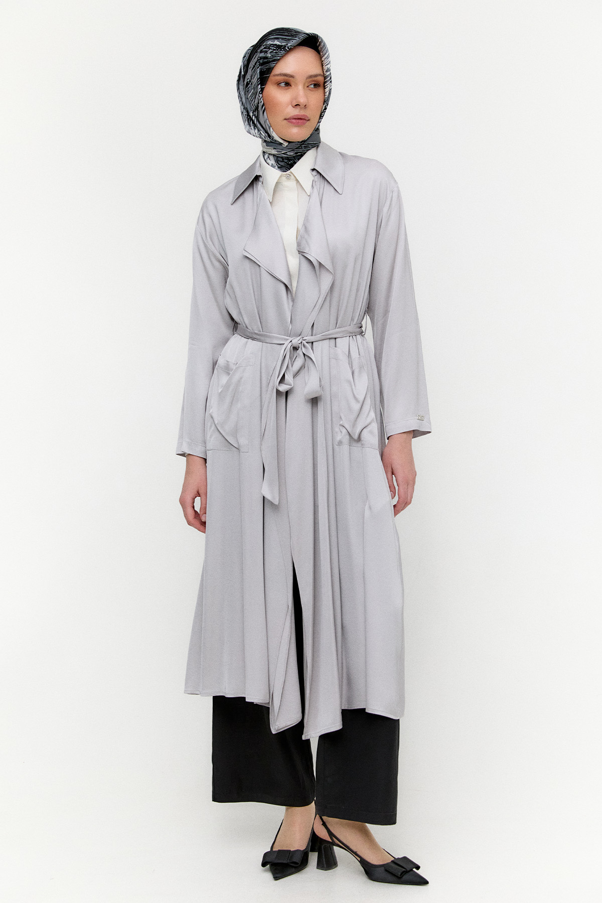 Kuşaklı Saten Kap, Tesettür Giyim