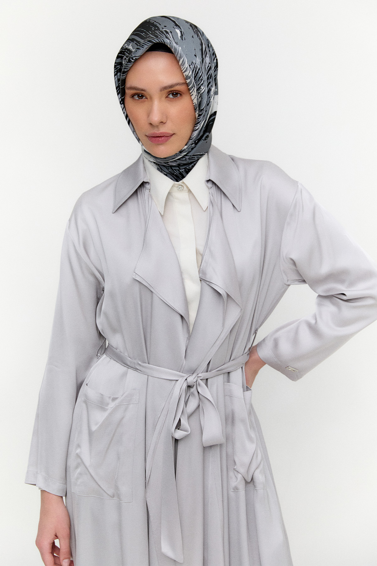 Kuşaklı Saten Kap, Tesettür Giyim