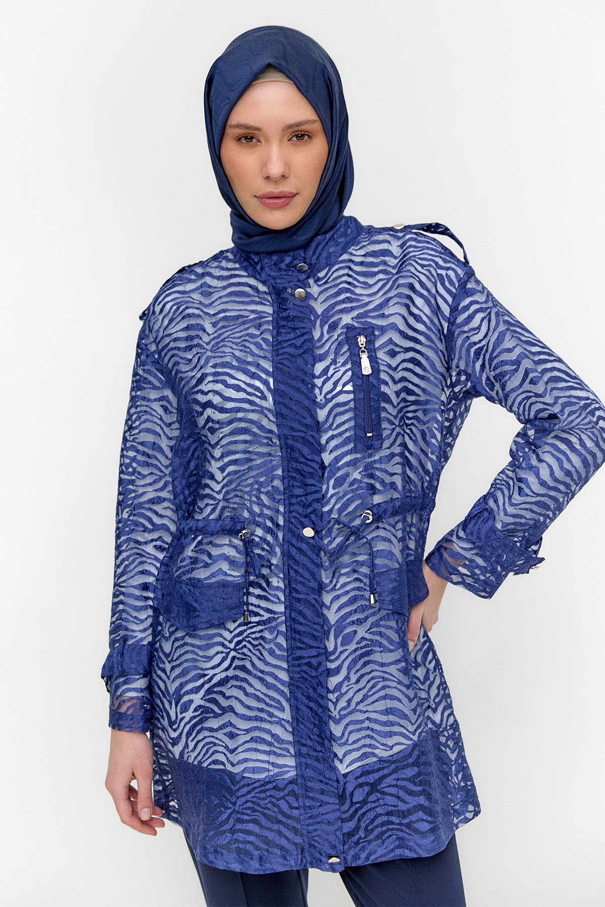 Zebra Desenli Organze Twinset, Tesettür Giyim