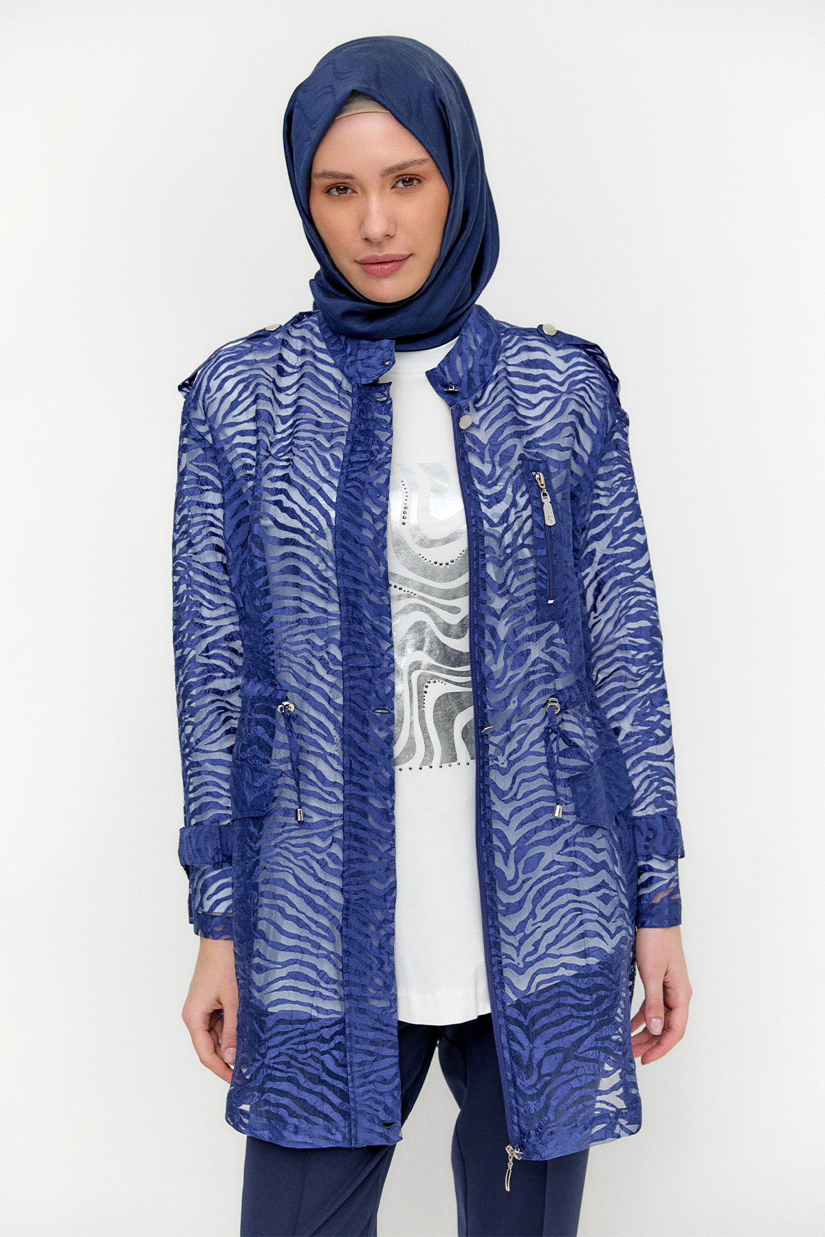 Zebra Desenli Organze Twinset, Tesettür Giyim
