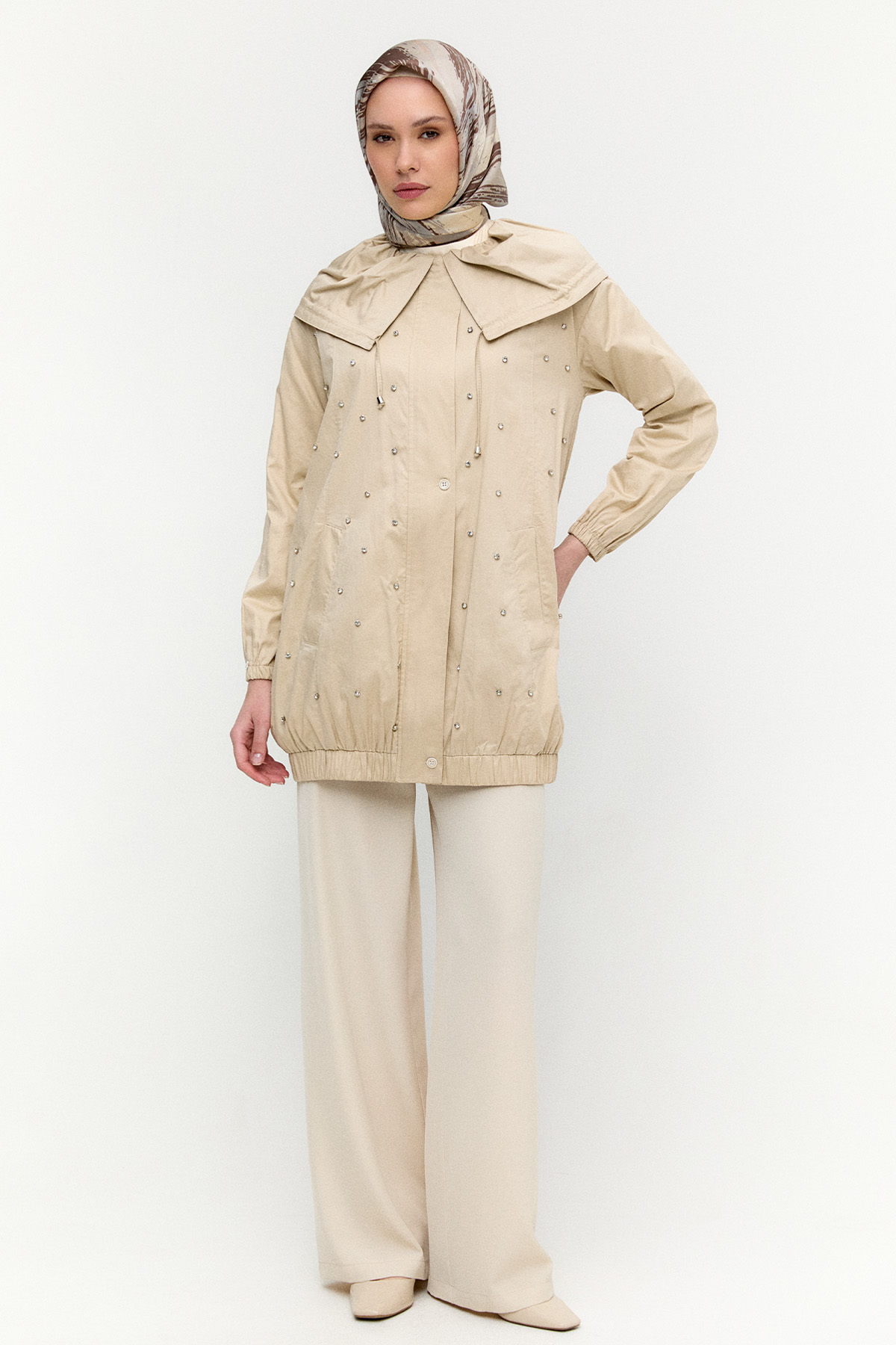 Denizci Yaka Taşlı Pamuk Kap, Tesettür Giyim