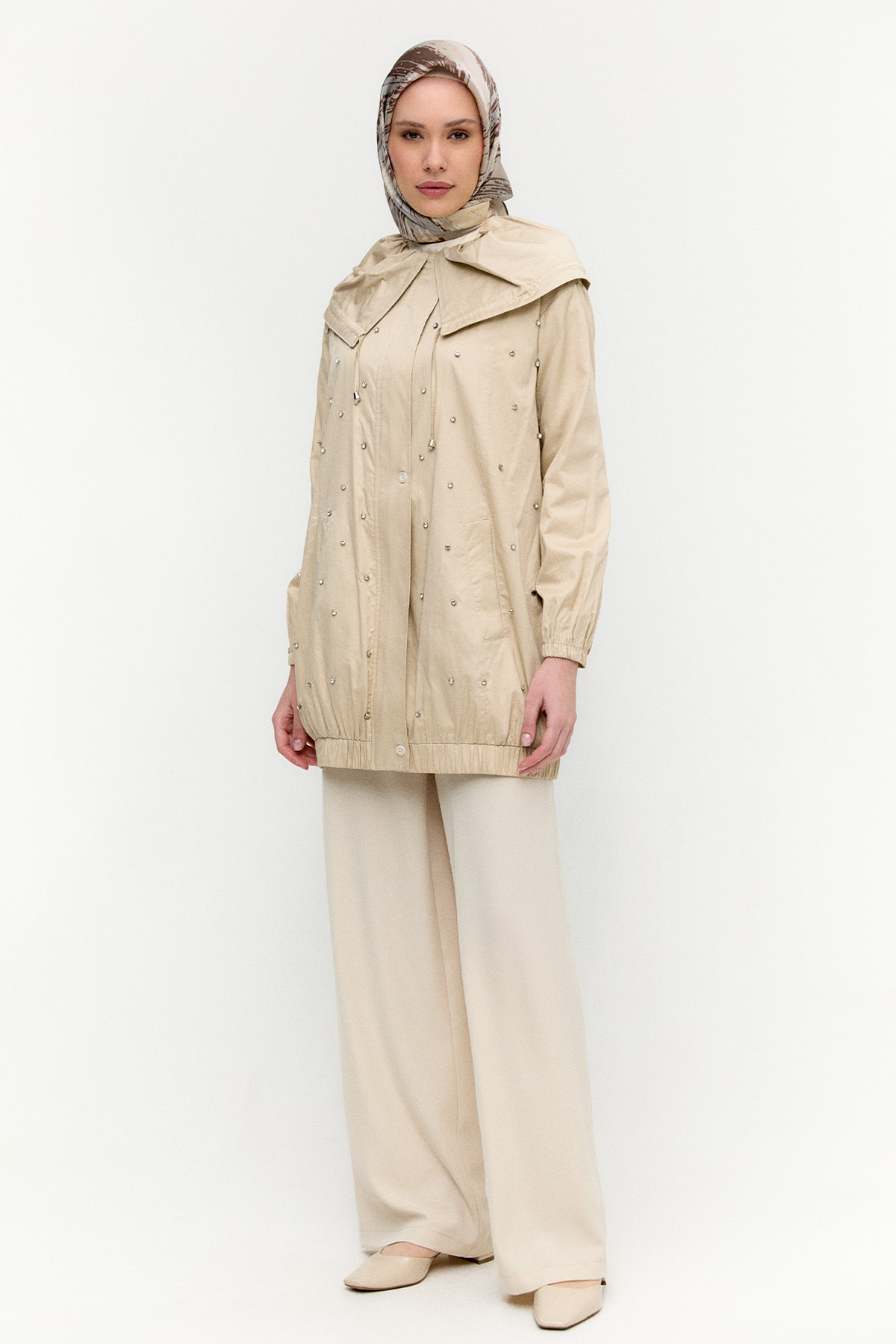 Denizci Yaka Taşlı Pamuk Kap, Tesettür Giyim