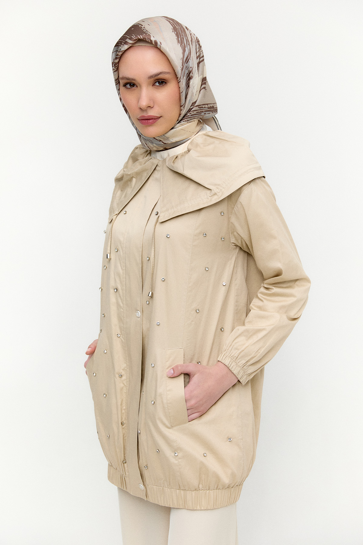 Denizci Yaka Taşlı Pamuk Kap, Tesettür Giyim