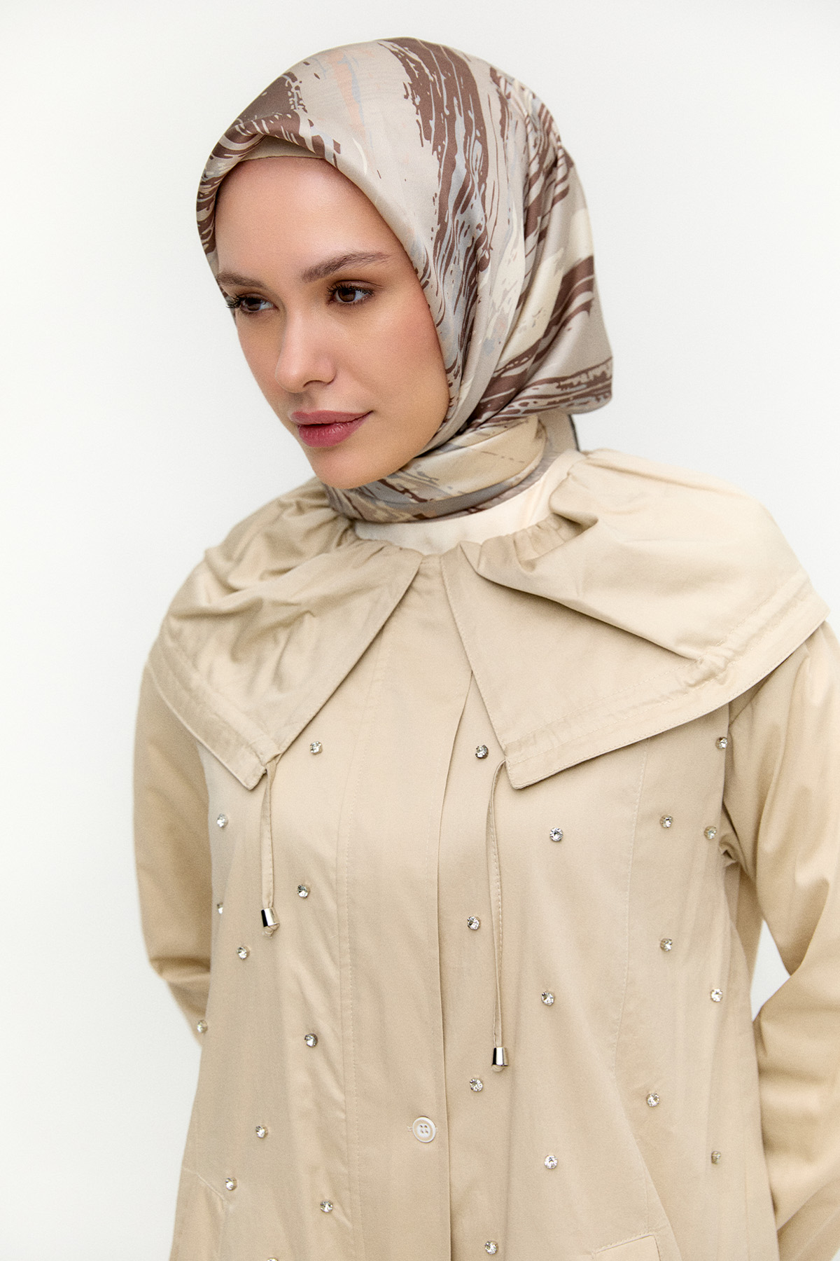 Denizci Yaka Taşlı Pamuk Kap, Tesettür Giyim