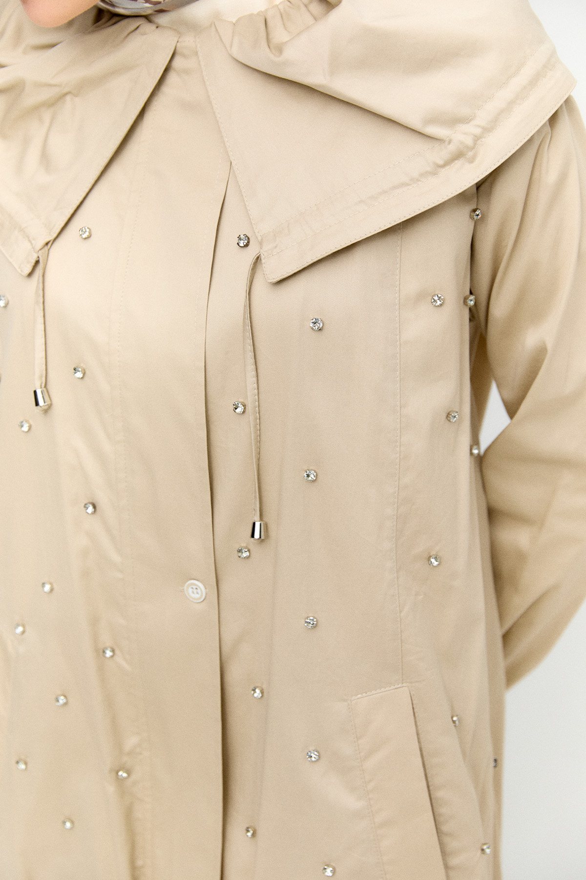 Denizci Yaka Taşlı Pamuk Kap, Tesettür Giyim