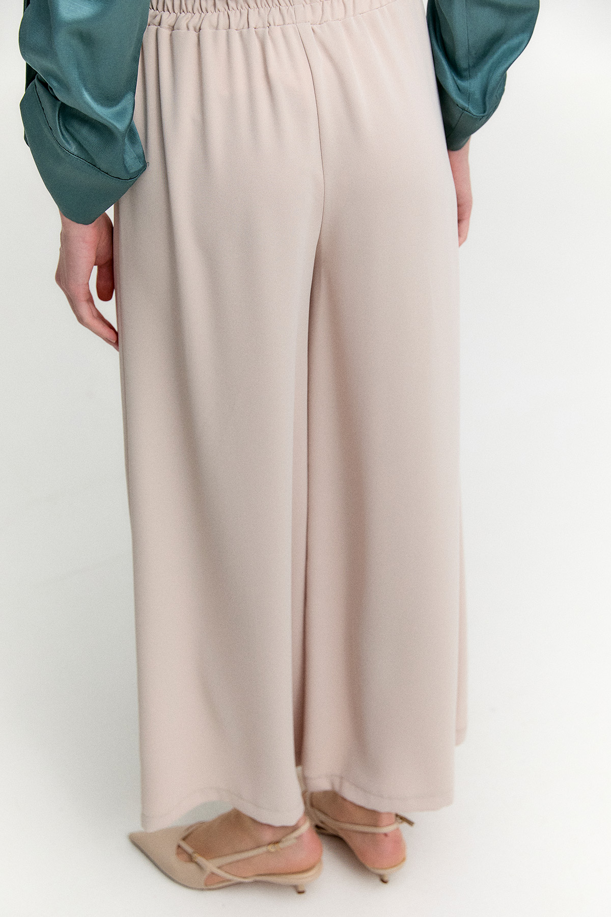 Kuşaklı Geniş Paça Krep Pantolon, Tesettür Giyim