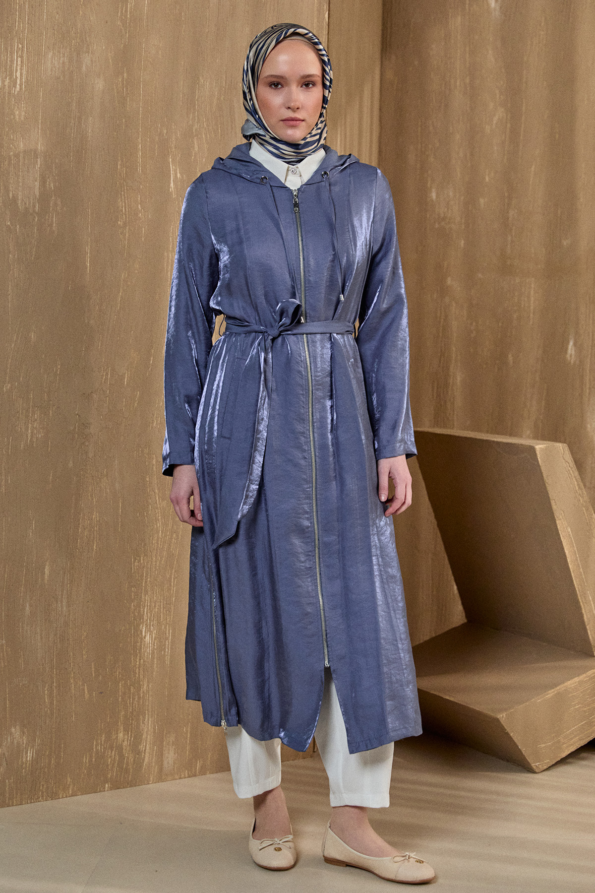 Jakarlı Kuşaklı Pardesü, Tesettür Giyim