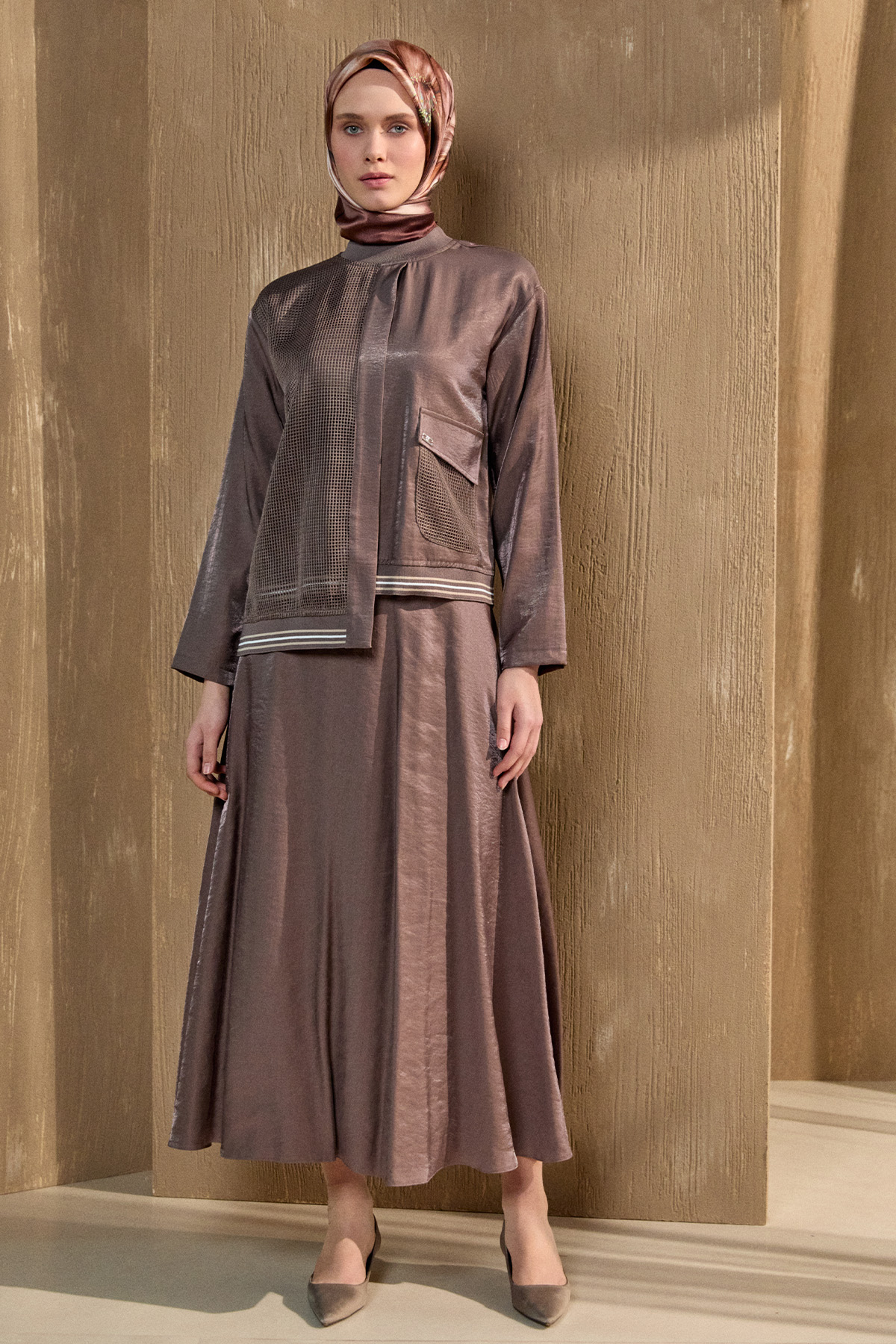 File Detaylı Etekli İkili Takım, Tesettür Giyim