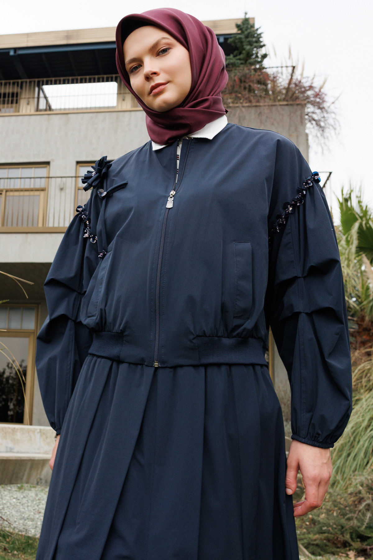 Çiçek Aplikeli Bomber Ceket, Tesettür Giyim