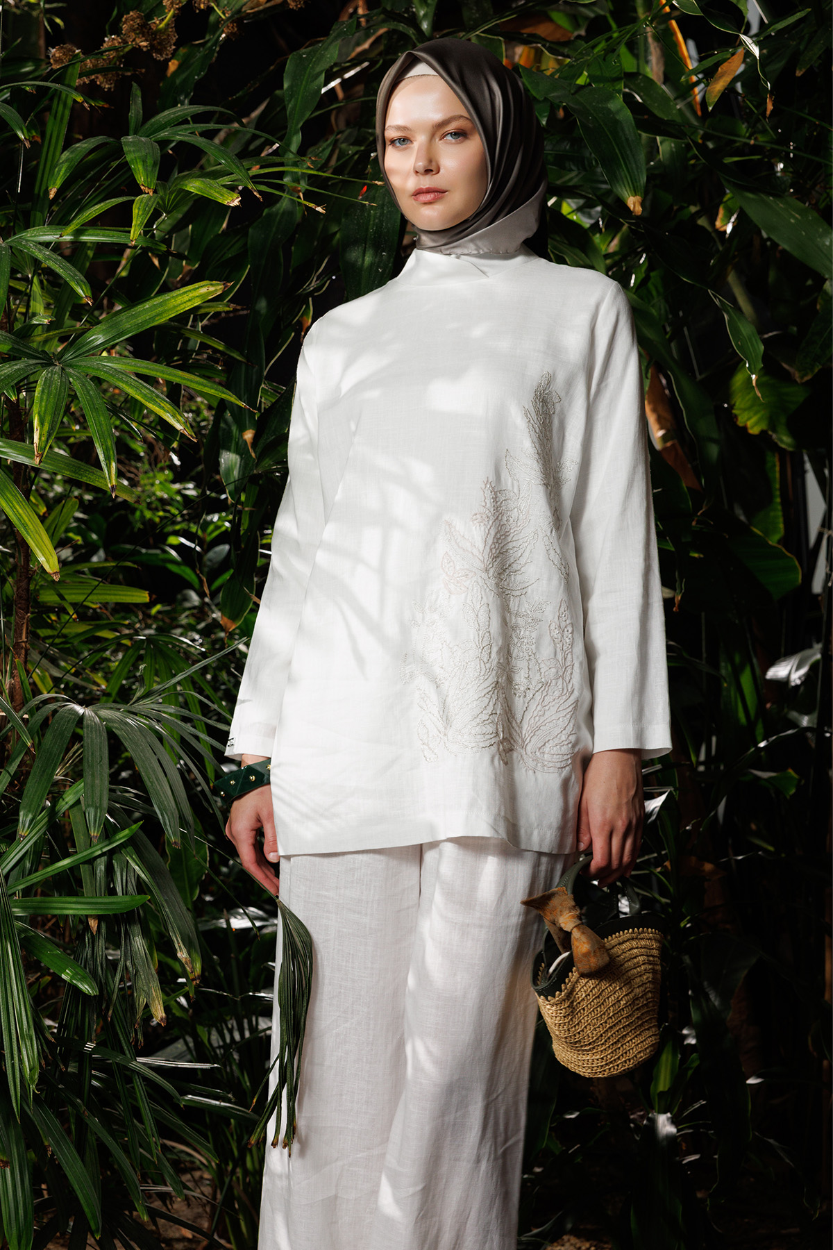 Taş Nakışlı Keten İkili Takım, Tesettür Giyim