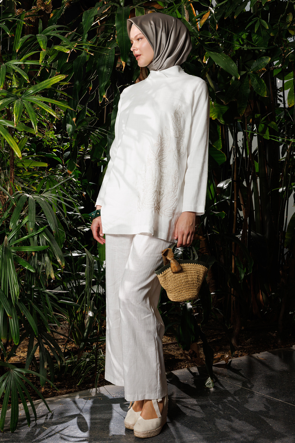 Taş Nakışlı Keten İkili Takım, Tesettür Giyim