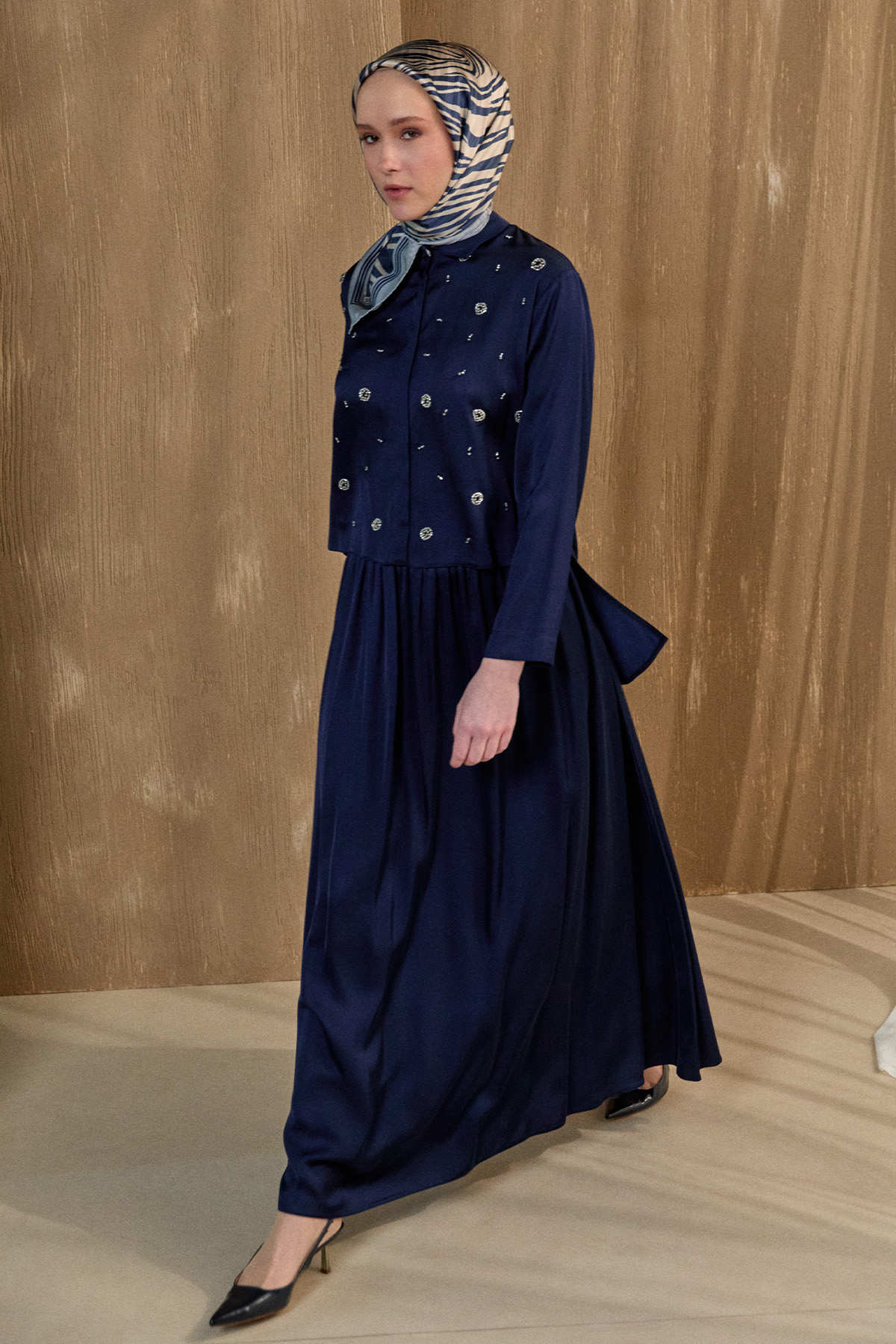 Boncuk İşlemeli İkili Saten Takım, Tesettür Giyim