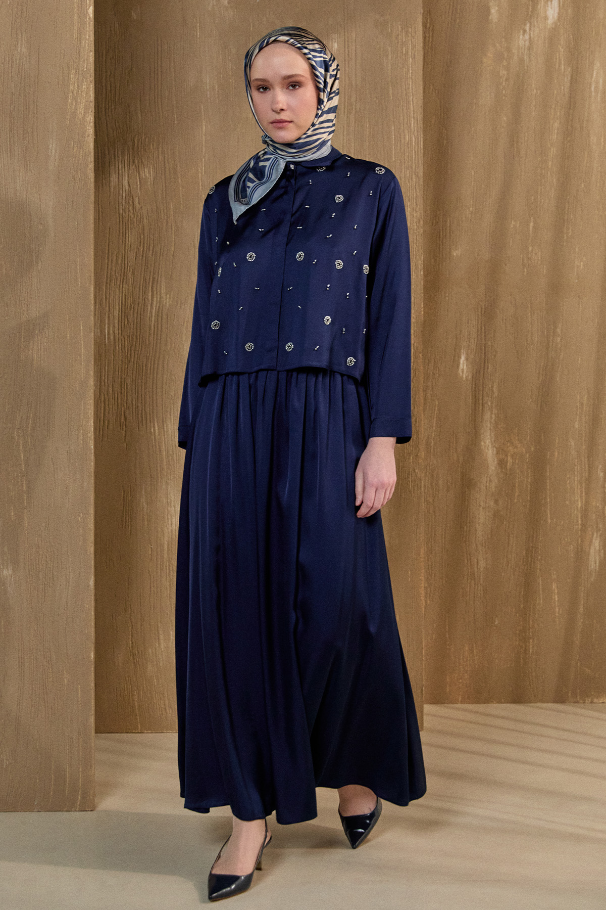 Boncuk İşlemeli İkili Saten Takım, Tesettür Giyim