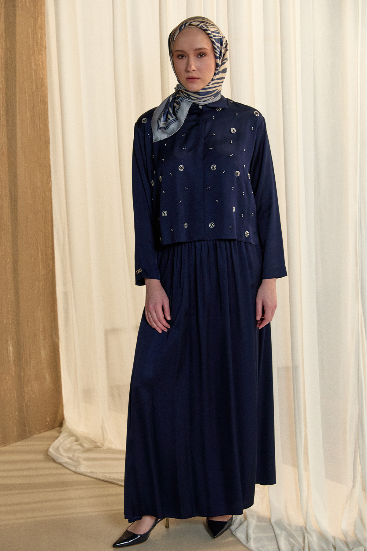 Boncuk İşlemeli İkili Saten Takım, Tesettür Giyim