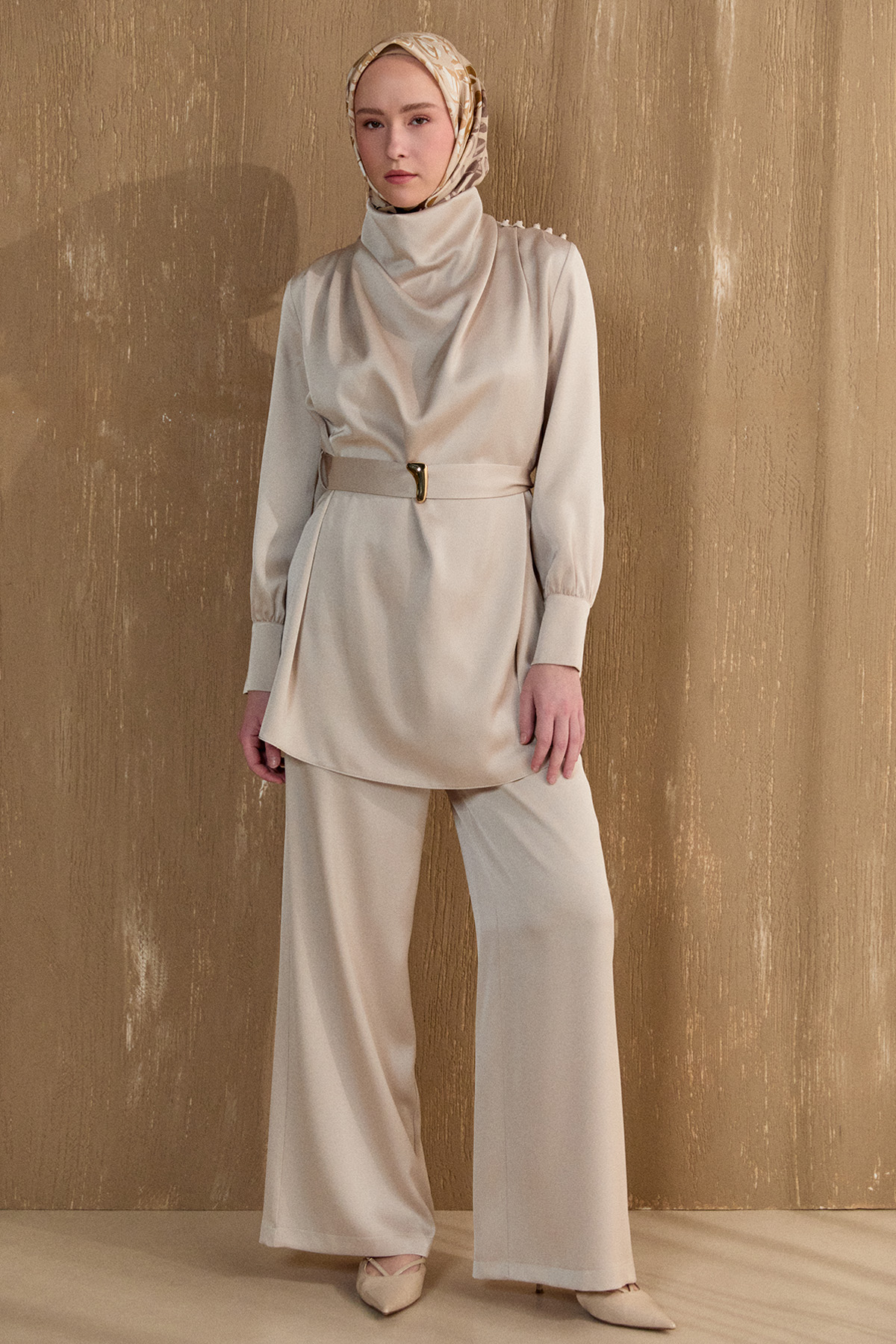 Degaje Yakalı Saten İkili Takım, Tesettür Giyim