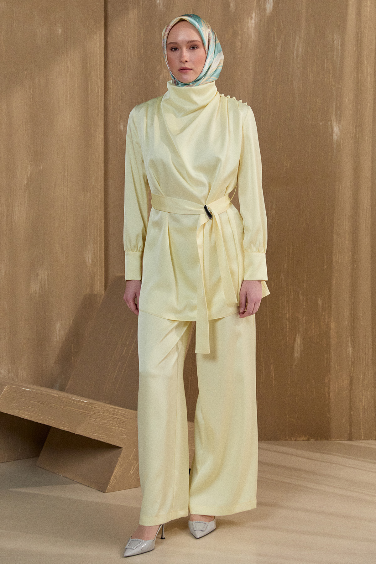 Degaje Yakalı Saten İkili Takım, Tesettür Giyim