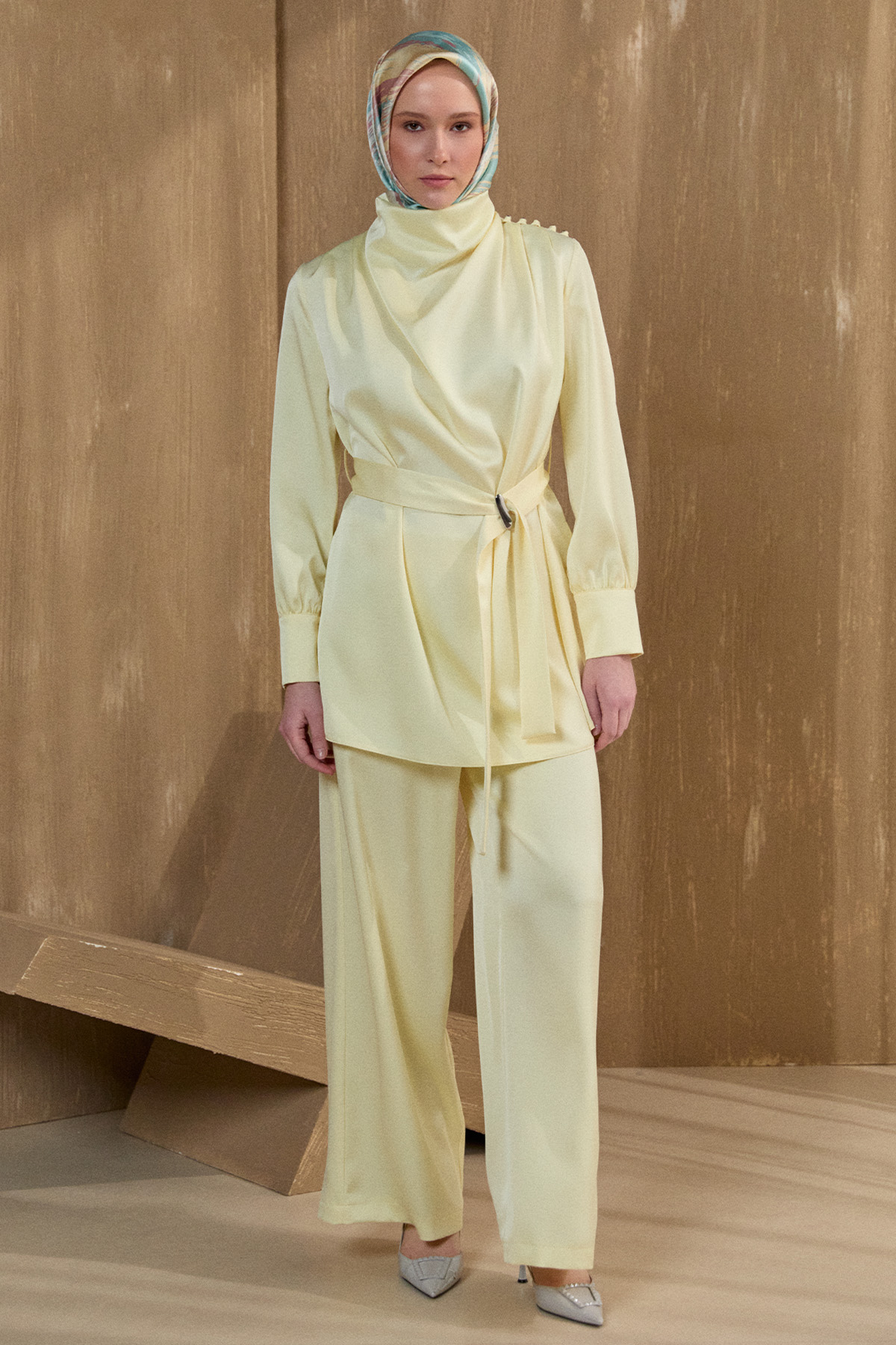 Degaje Yakalı Saten İkili Takım, Tesettür Giyim