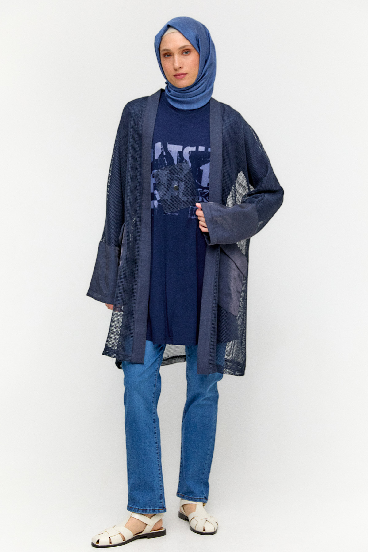 Penye Tunikli Fileli Twinset, Tesettür Giyim