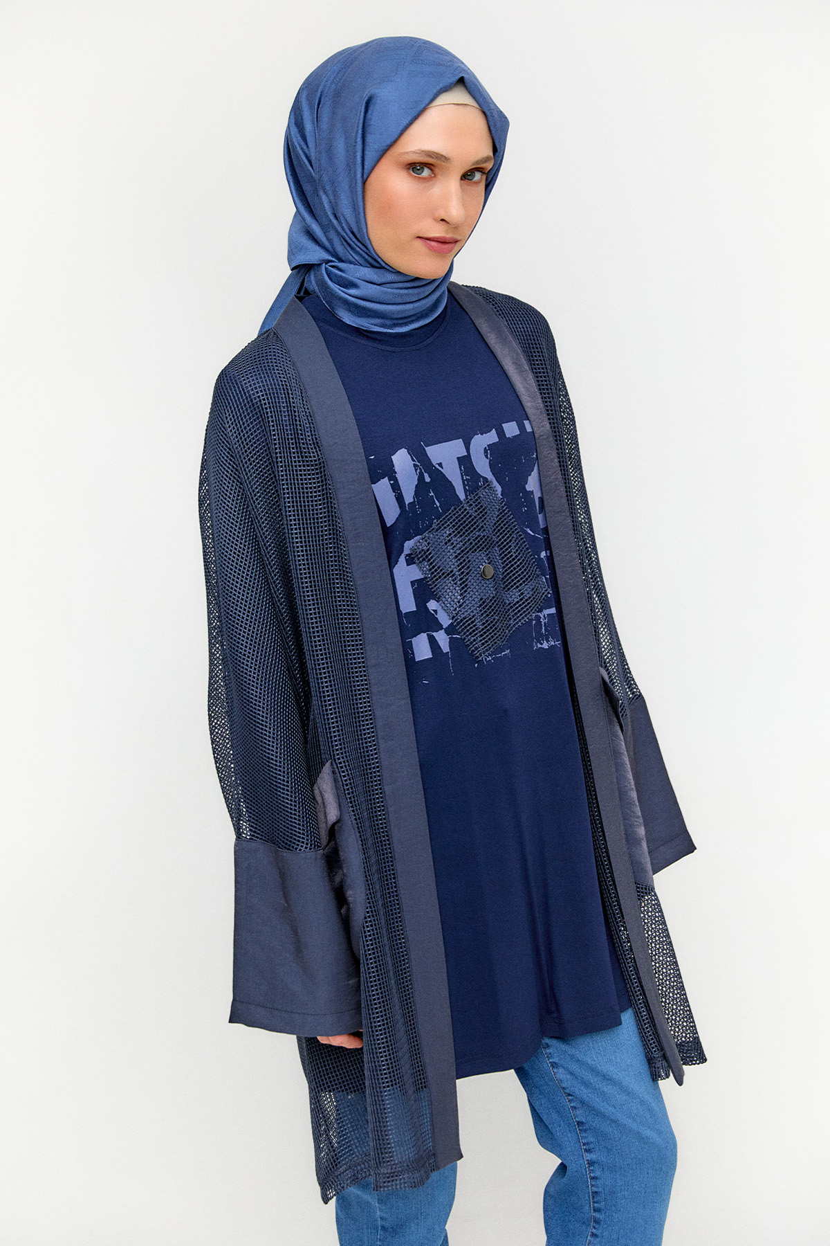 Penye Tunikli Fileli Twinset, Tesettür Giyim