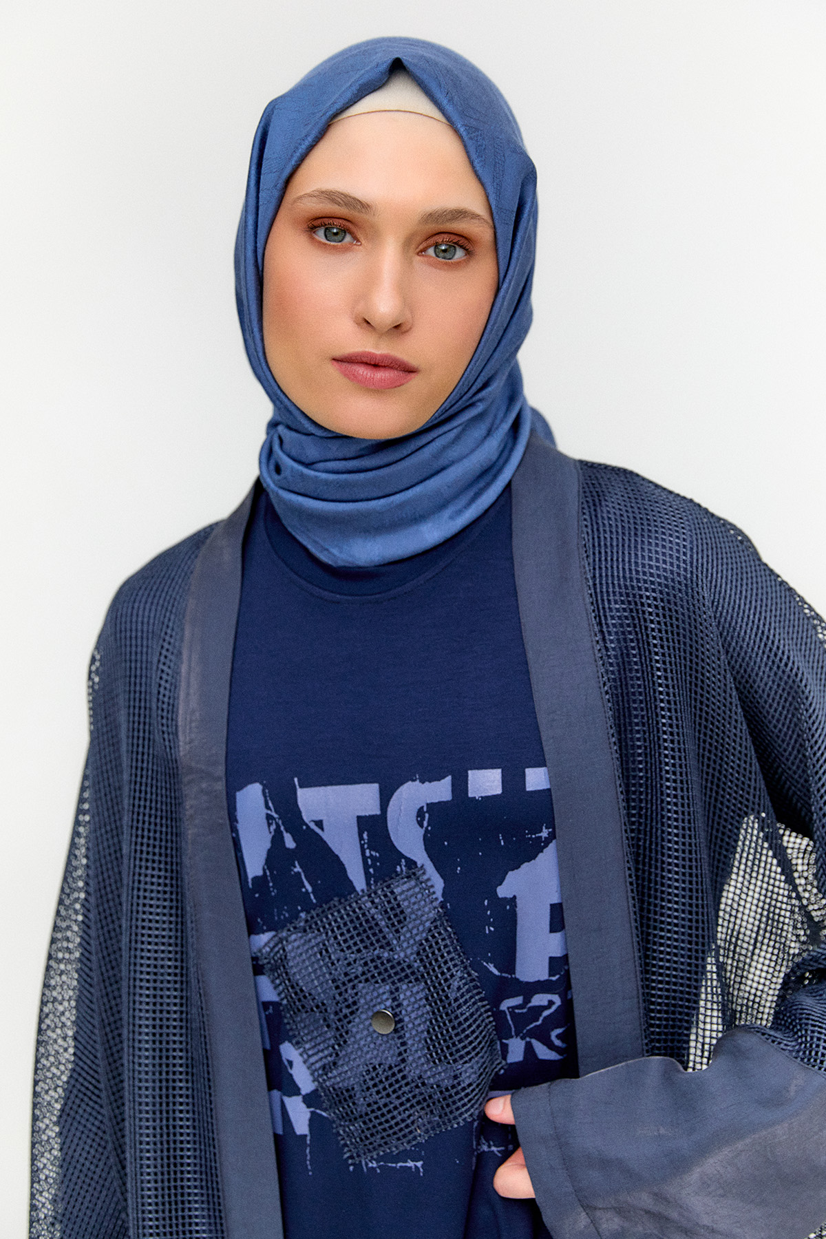 Penye Tunikli Fileli Twinset, Tesettür Giyim