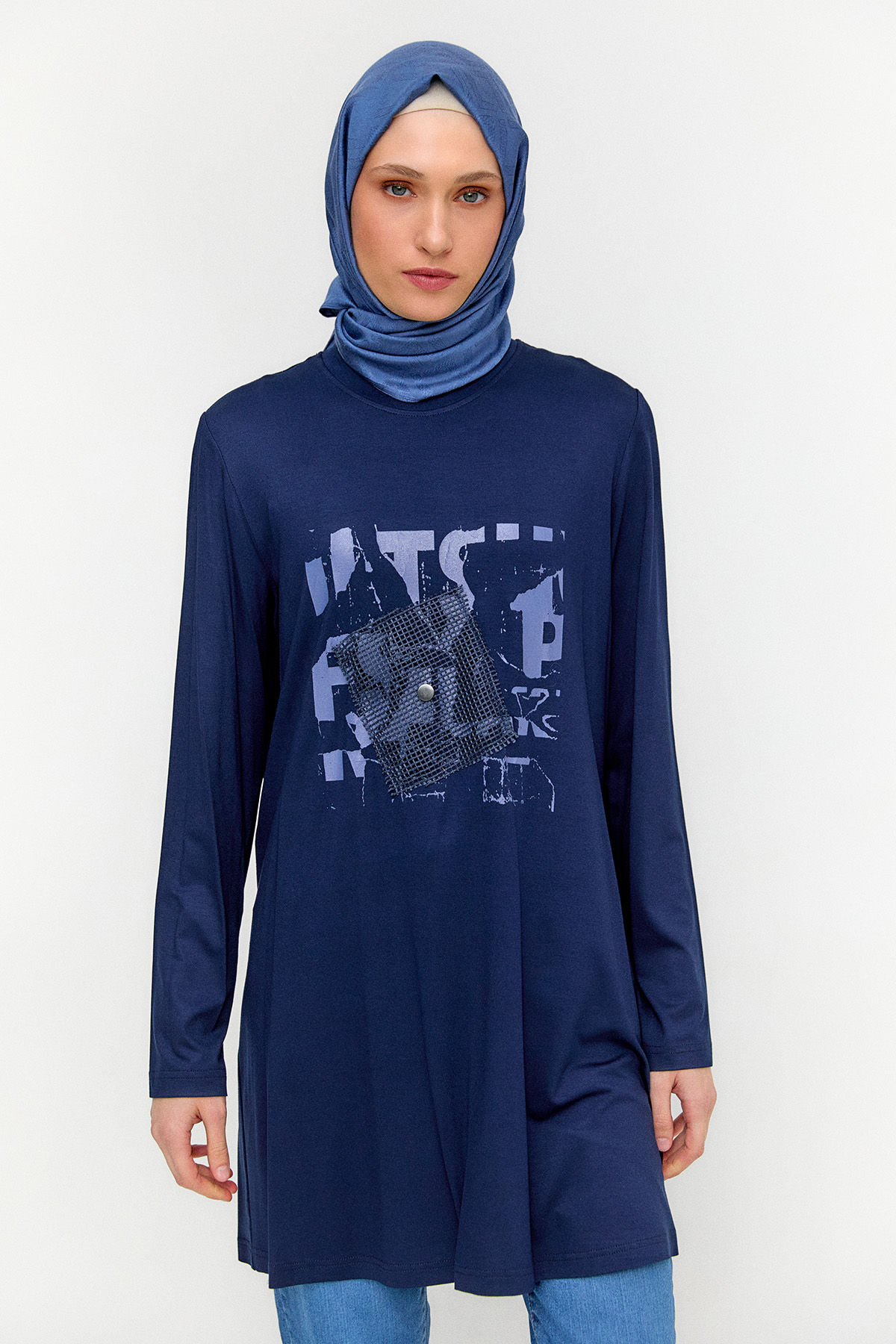 Penye Tunikli Fileli Twinset, Tesettür Giyim