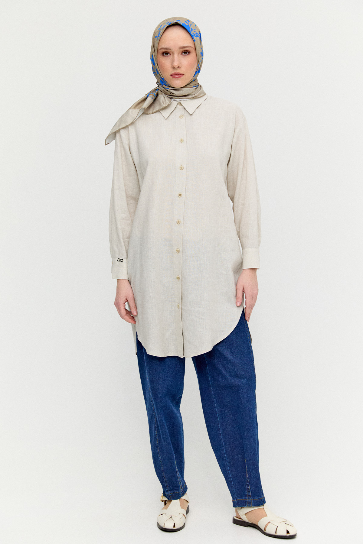 Sırtı Nakışlı Keten Tunik, Tesettür Giyim