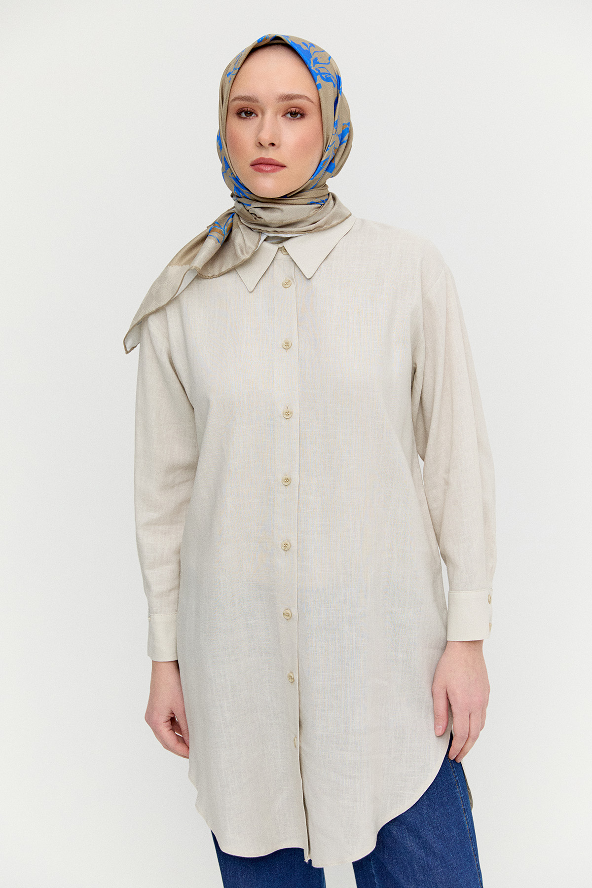 Sırtı Nakışlı Keten Tunik, Tesettür Giyim