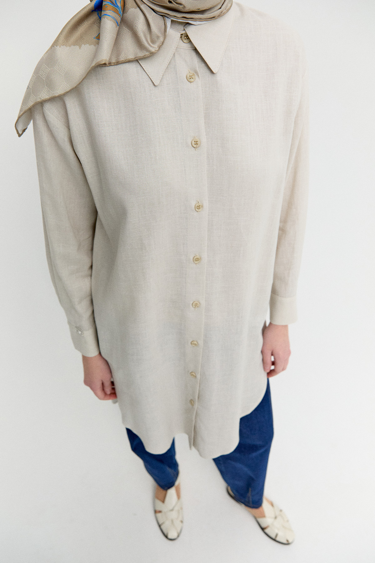 Sırtı Nakışlı Keten Tunik, Tesettür Giyim