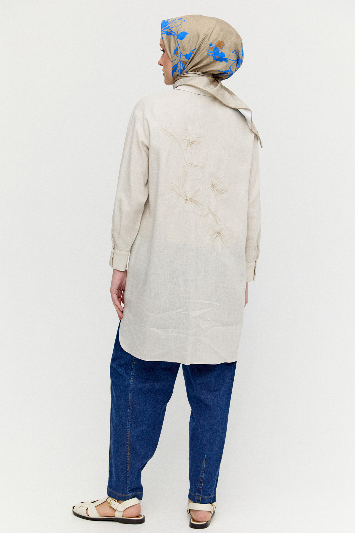 Sırtı Nakışlı Keten Tunik, Tesettür Giyim